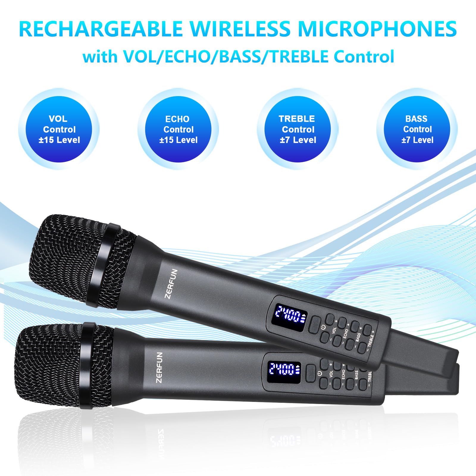 ZERFUN Rechargeable Wireless Microphones Dual, D240, Grey