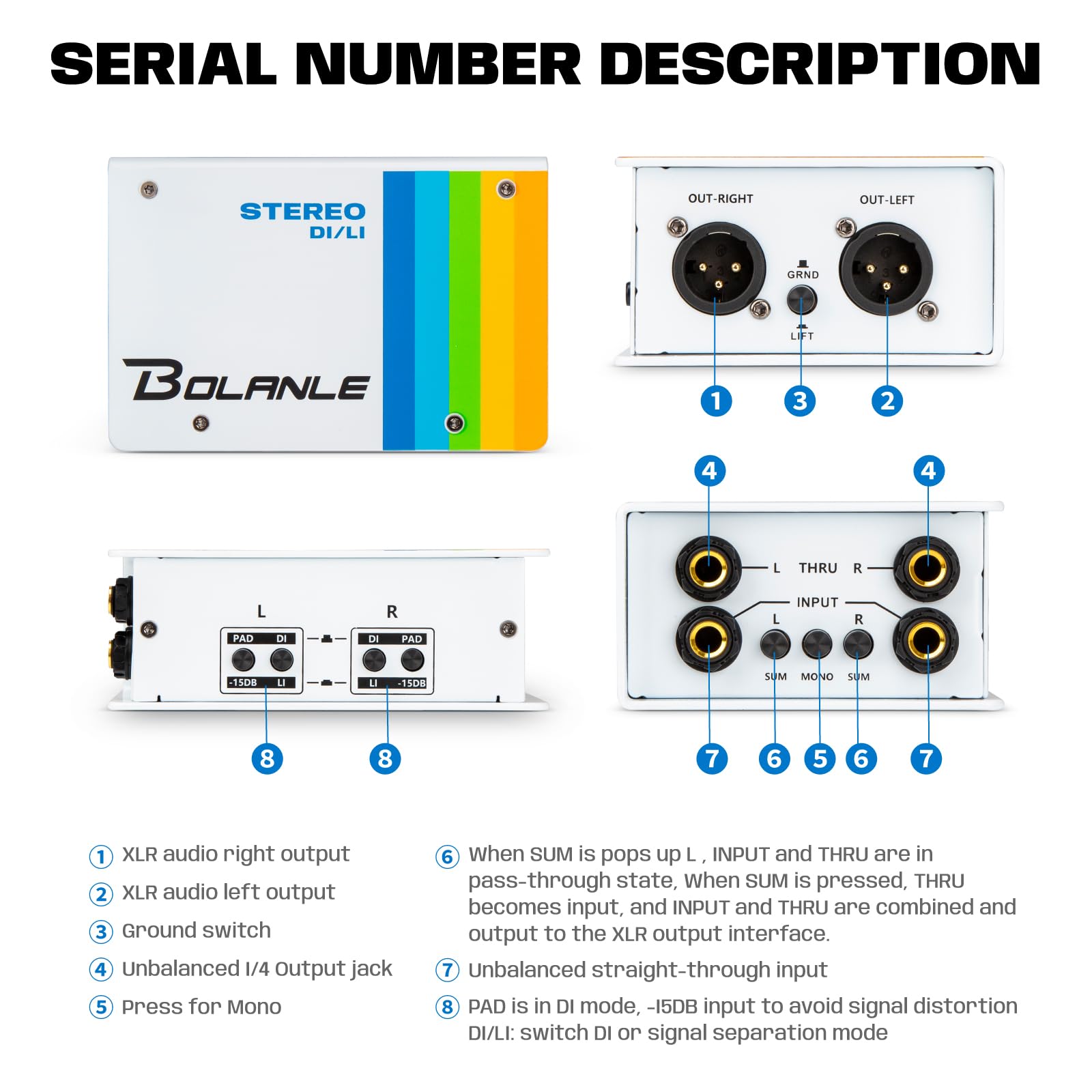 Bolanle Passive DI/LI Stereo Direct Box and Line Isolator, Multi Guitar