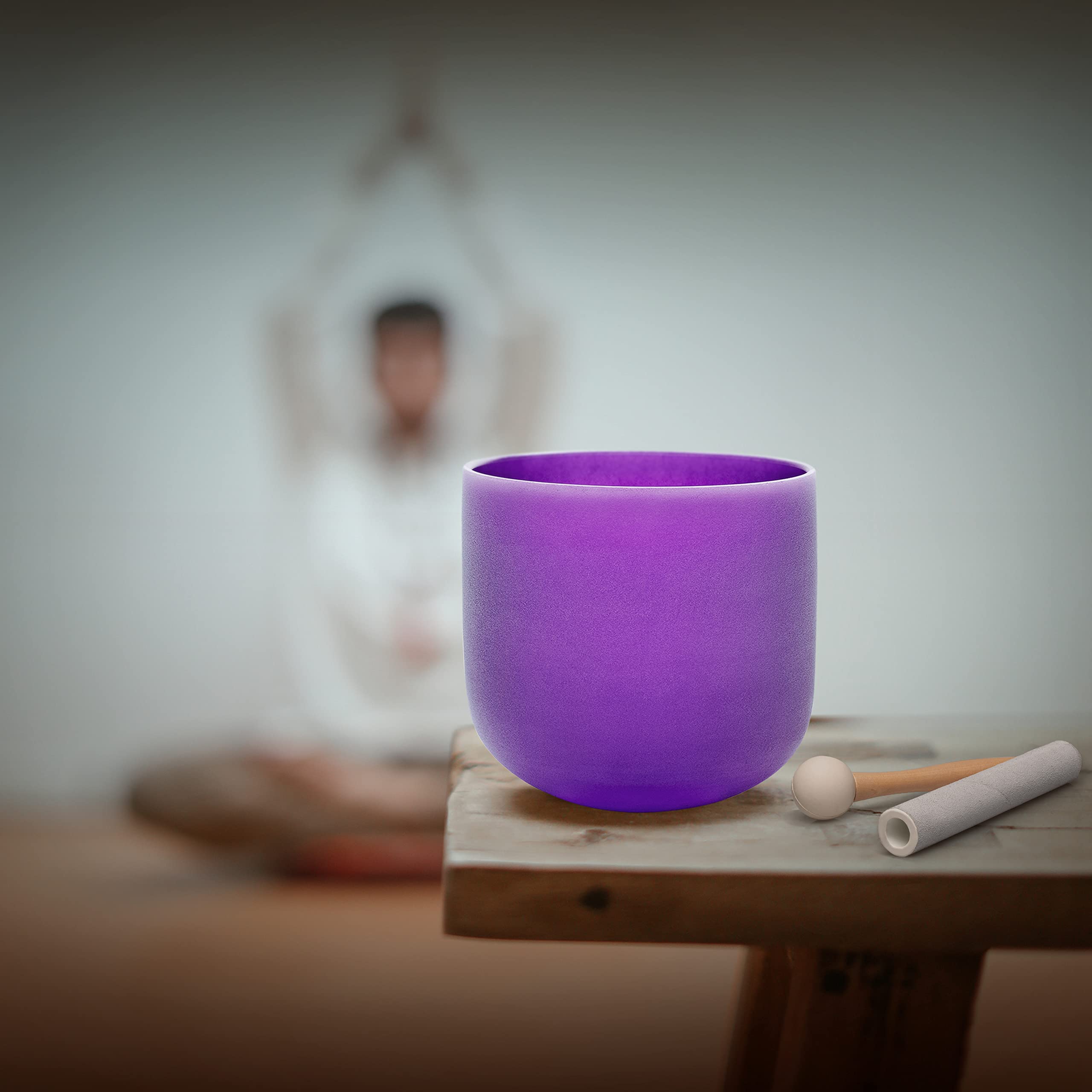 ALIOTH 7″ Purple B Note Crystal Singing Bowl Crown Chakra with Suede Mallet for Meditation, Yoga, Chakra Healing & Sound Therapy