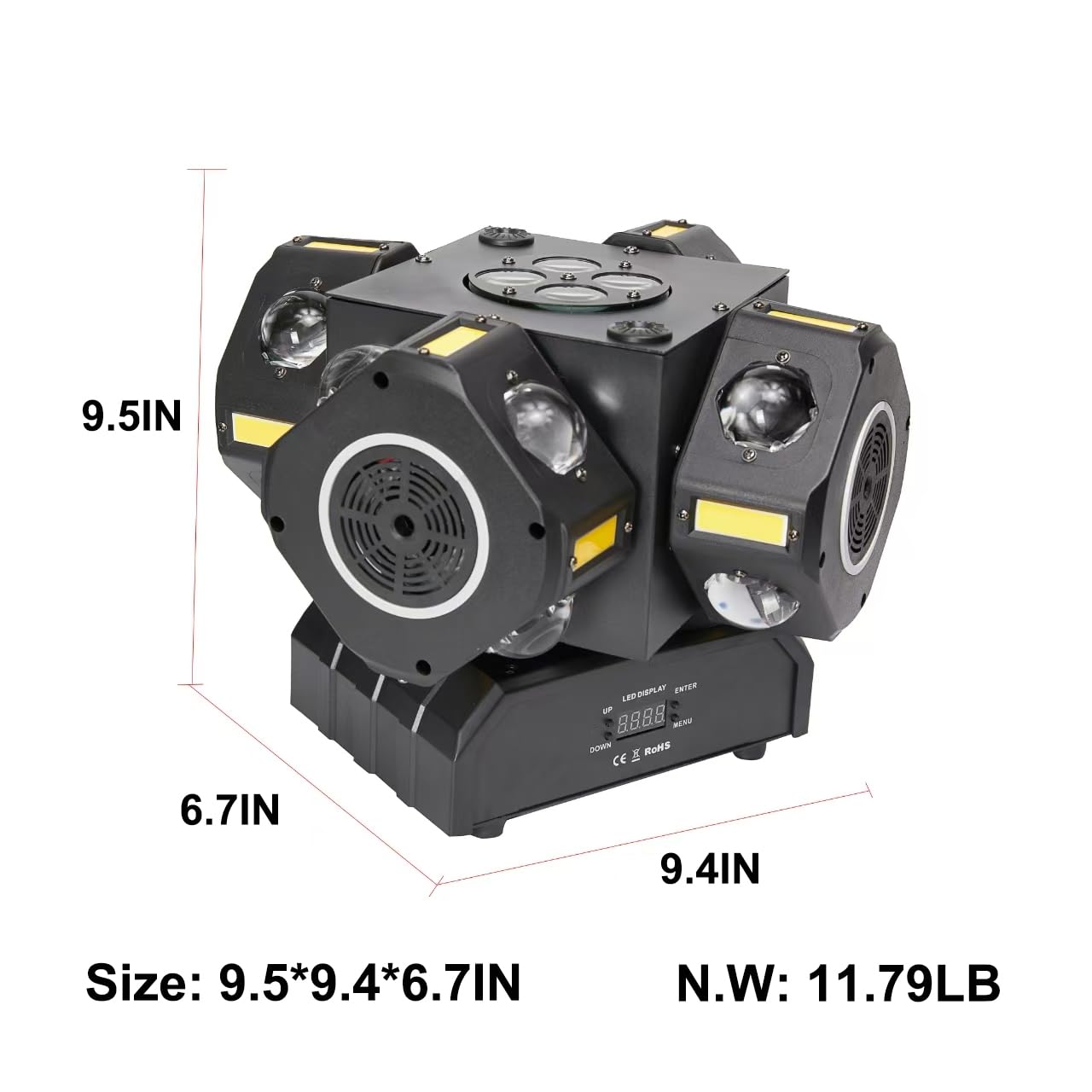 Moving Head DJ Lights 180W LED with 4 Rotating Head,16X10W RGBW 4-in-1 Multiple Effects Changing,21CH DMX-512/Sound Activated for Christmas KTV Wedding