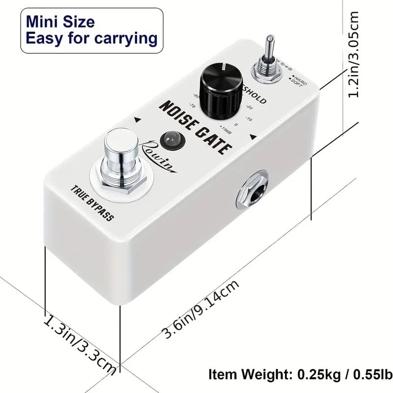 Rowin LEF-319 Noise Gate Pedal – Dual Mode (Hard/Soft) Noise Reduction, Metal Shell, True Bypass, Compact Design (DC 9V Powered, Adapter not Included)