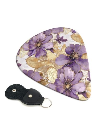 KWSAAHU 0.96mm Thick Guitar Picks – Golden Purple Floral