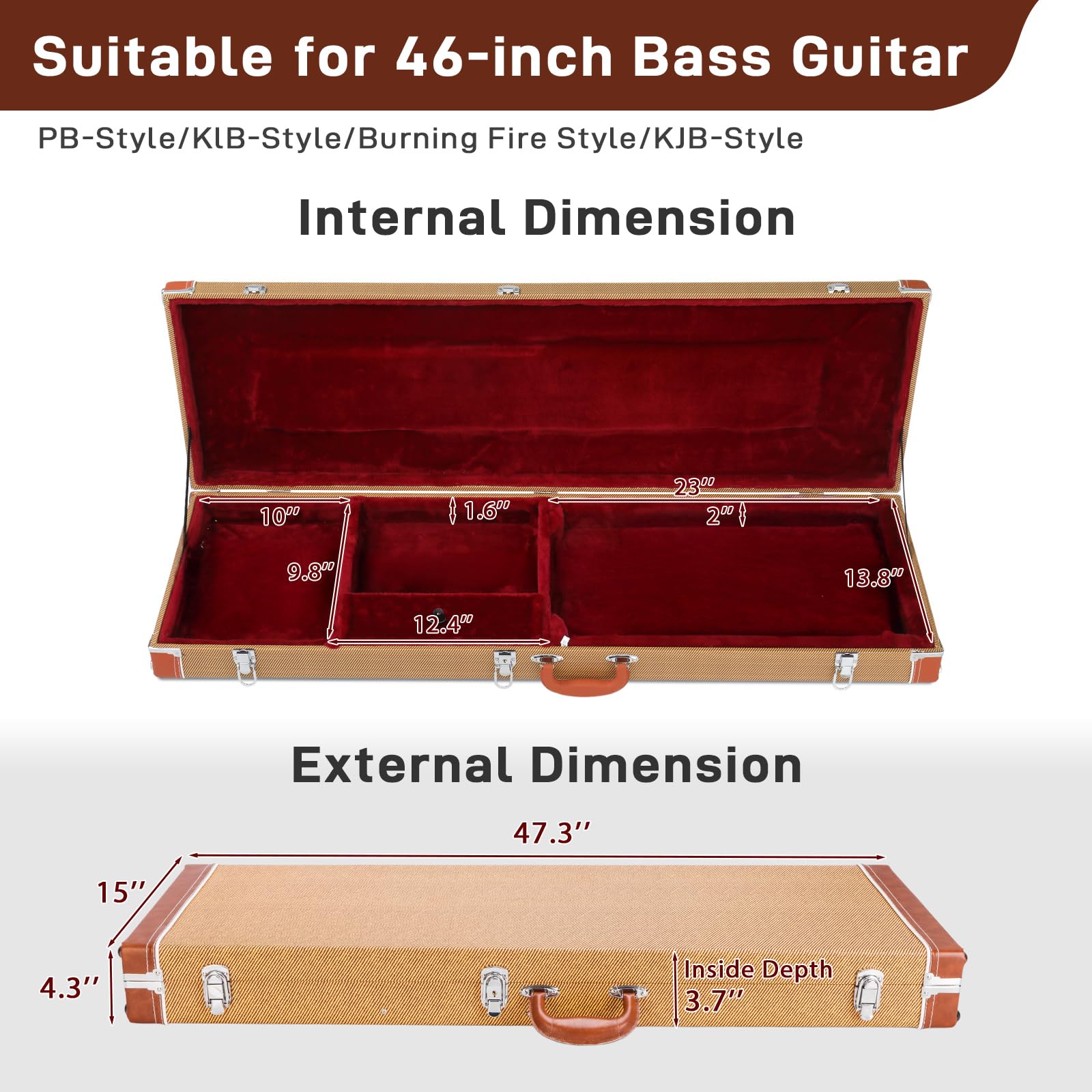 Ktaxon Bass Guitar Hard Case with Lock Latch and Soft Padding, Yellow