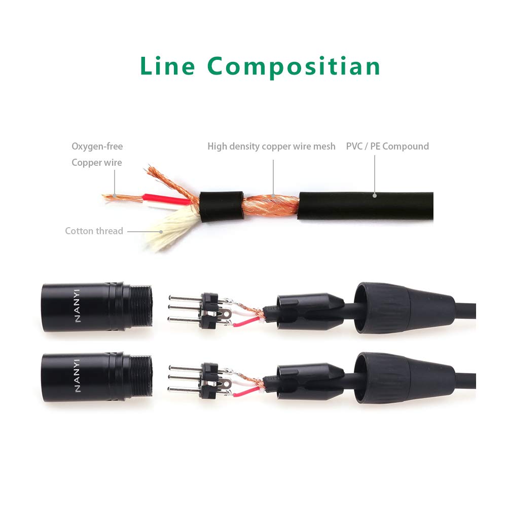 NANYI XLR Male to Male Microphone Cable, 3-Pin, DMX Patch Cord, 10ft