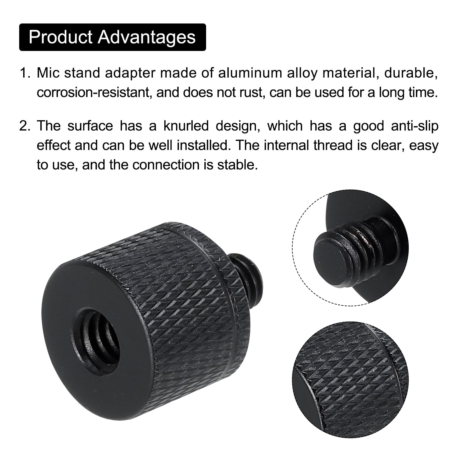 MECCANIXITY 5Pcs Mic Stand Adapter 1/4 Female to M6 Male Thread Screw Adapter Aluminum Alloy for Microphone Tripod Stand Mount, Black