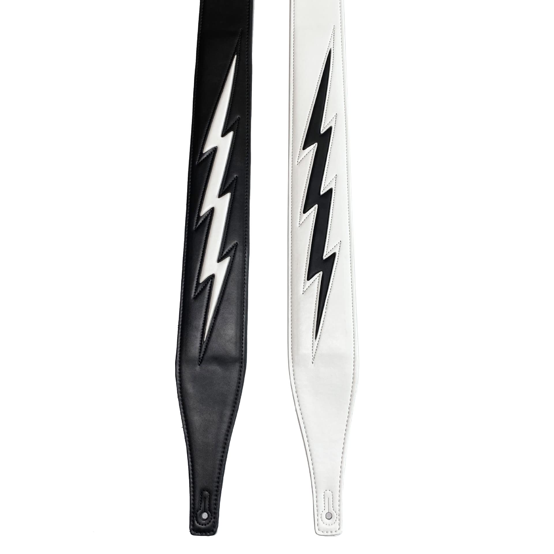 adiya Guitar Strap with Lightning Bolt for Electric Guitars/Bass, Leather Adjustable Length,Black/White/Red Available (White body black lightning)