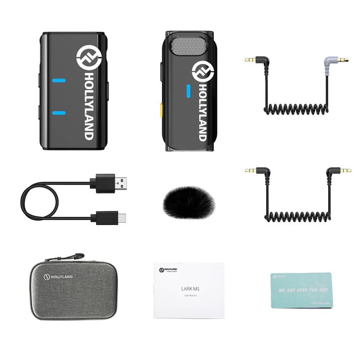 HollyView Lark M1 Wireless Lavalier Microphone (1TX+1RX, No Charging Case) Compatible with iPhone Android Camera, 650ft 8h Noise Reduction Lapel Mic for YouTube, Interview, Recording, Vlog, Black