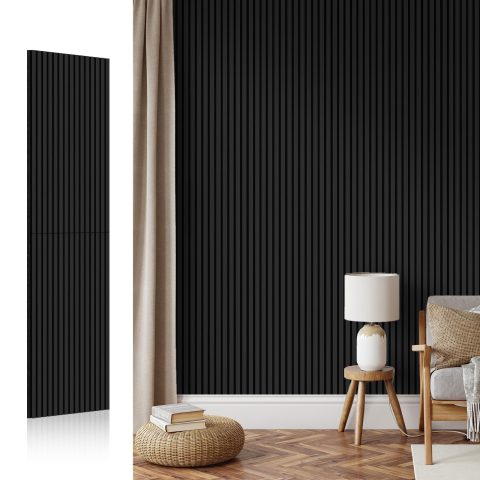AKK-Star Acoustic Wood Slat Wall Panels Folded 1 Pack – 94.4″ X 23.6 “X 0.7”, Wall Panels for Interior Wall Decor 15.5ft² Soundproof 3D Wall Paneling for Home Decor Noise Reduction(22# Mirage Black)