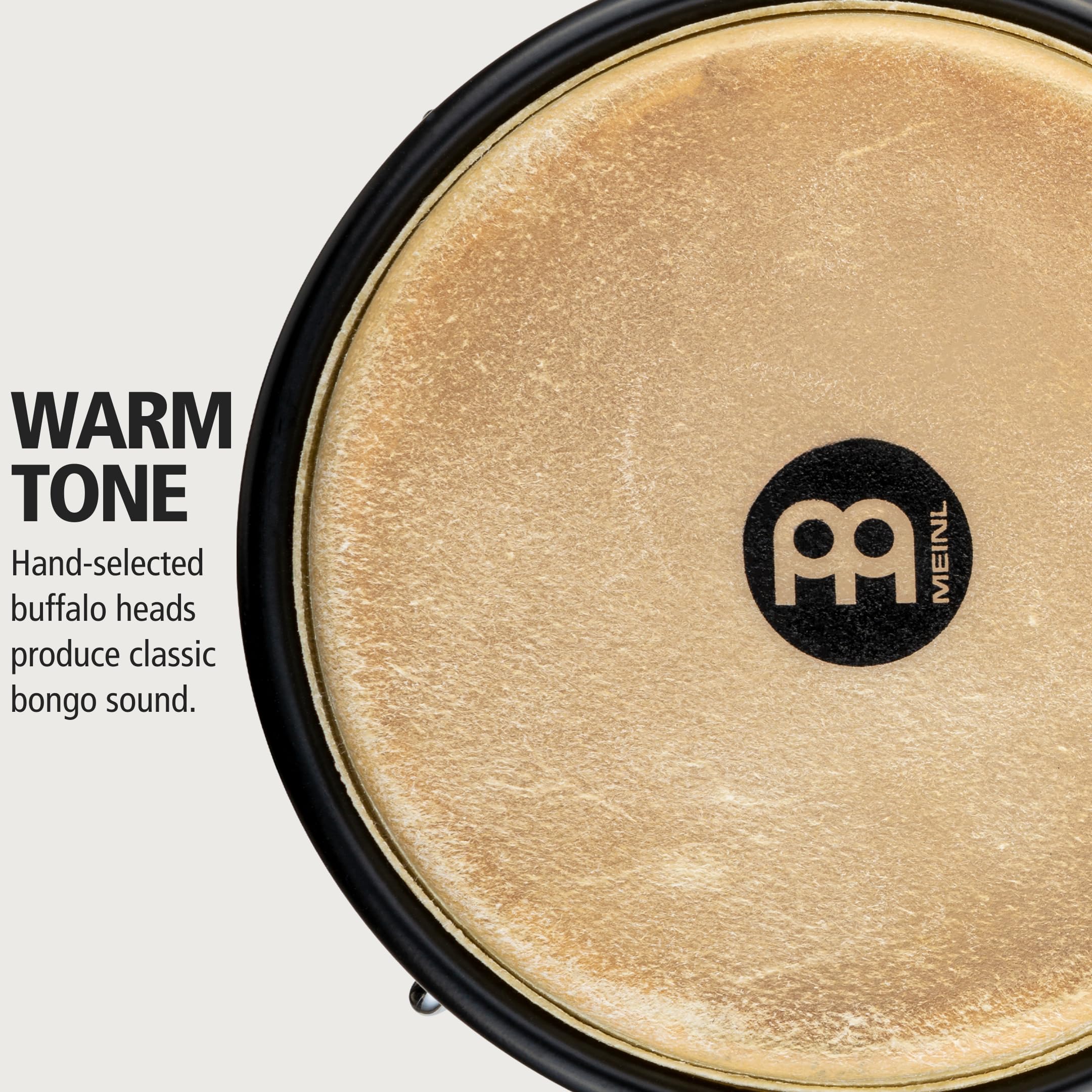 Bongos with Rubberwood Stave Shells, Headliner Series — NOT MADE IN CHINA — Natural Buffalo Skin Heads, 2-YEAR WARRANTY
