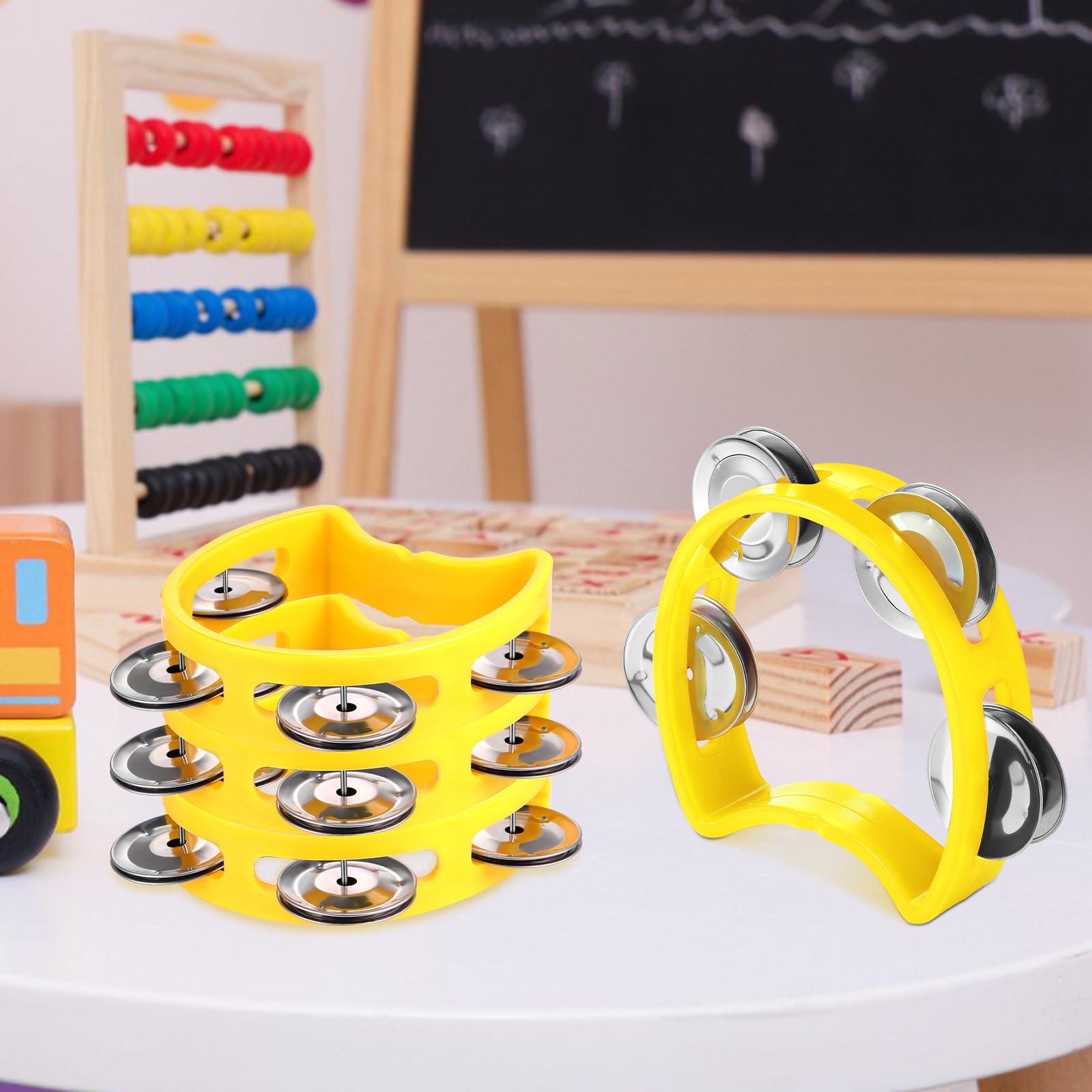 Boao 21 Pcs Tambourine Musical Instrument for Adults Plastic Percussion Tambourine 4 Bells ABS Musical Rhythm Instrument Hand Held Percussion Drum for Party Performance(Yellow)