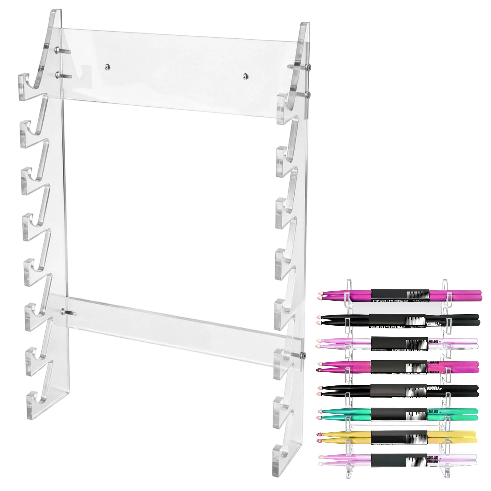 ChengFu Acrylic Drum Stick Holder Holds 8 Sets of Drumsticks Transparent