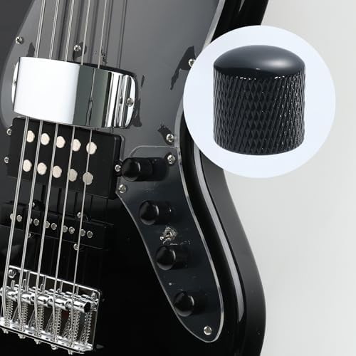 OVSAL 4Pcs Steel Bass Guitar Knobs 15/64″(6.1mm) Hole Dome Metal Guitar Volume Knobs Fit for Strat Fender Telecaster Jazz St Les Paul Replacement Parts (Electroplating Black)