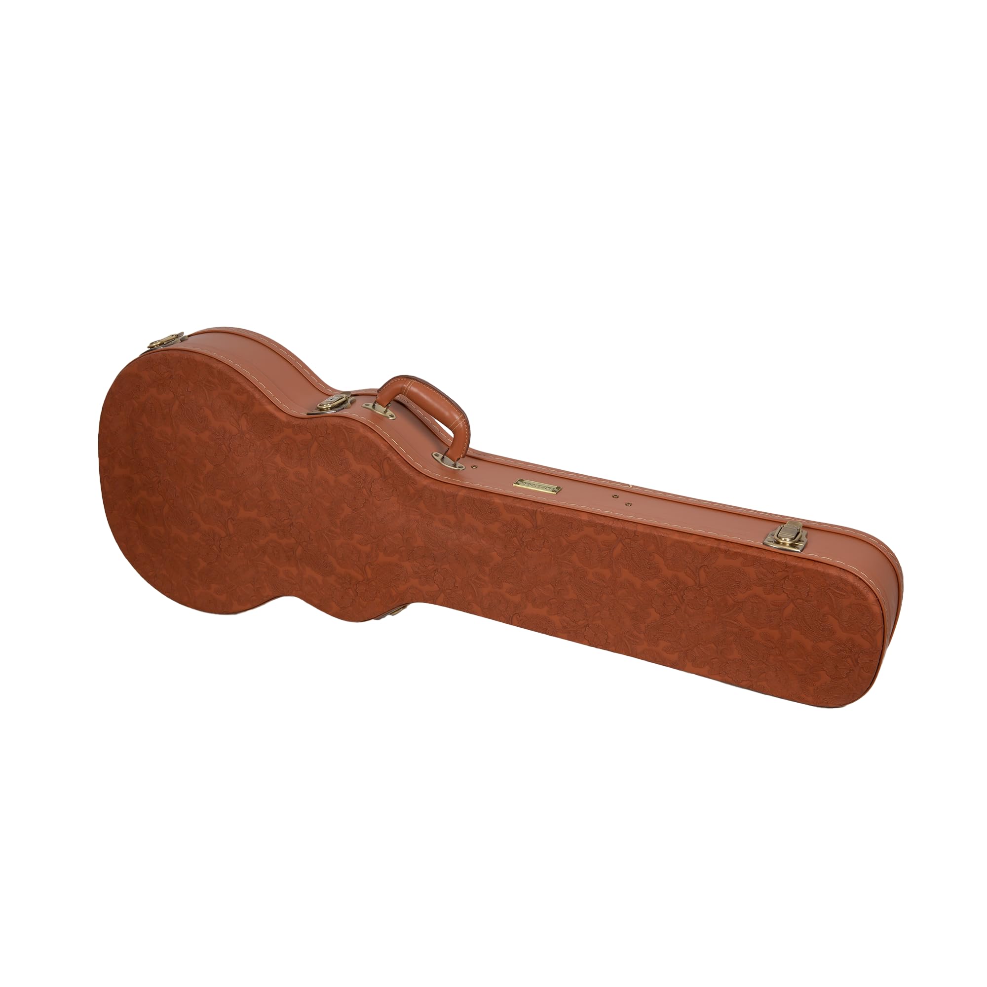 Crossrock Relief Series Les Paul Guitar Case for Single-Cut Electric Guitars | Carved Red Wood Finish, Ivory Plush Interior, Lock – Premium Wooden Hardshell
