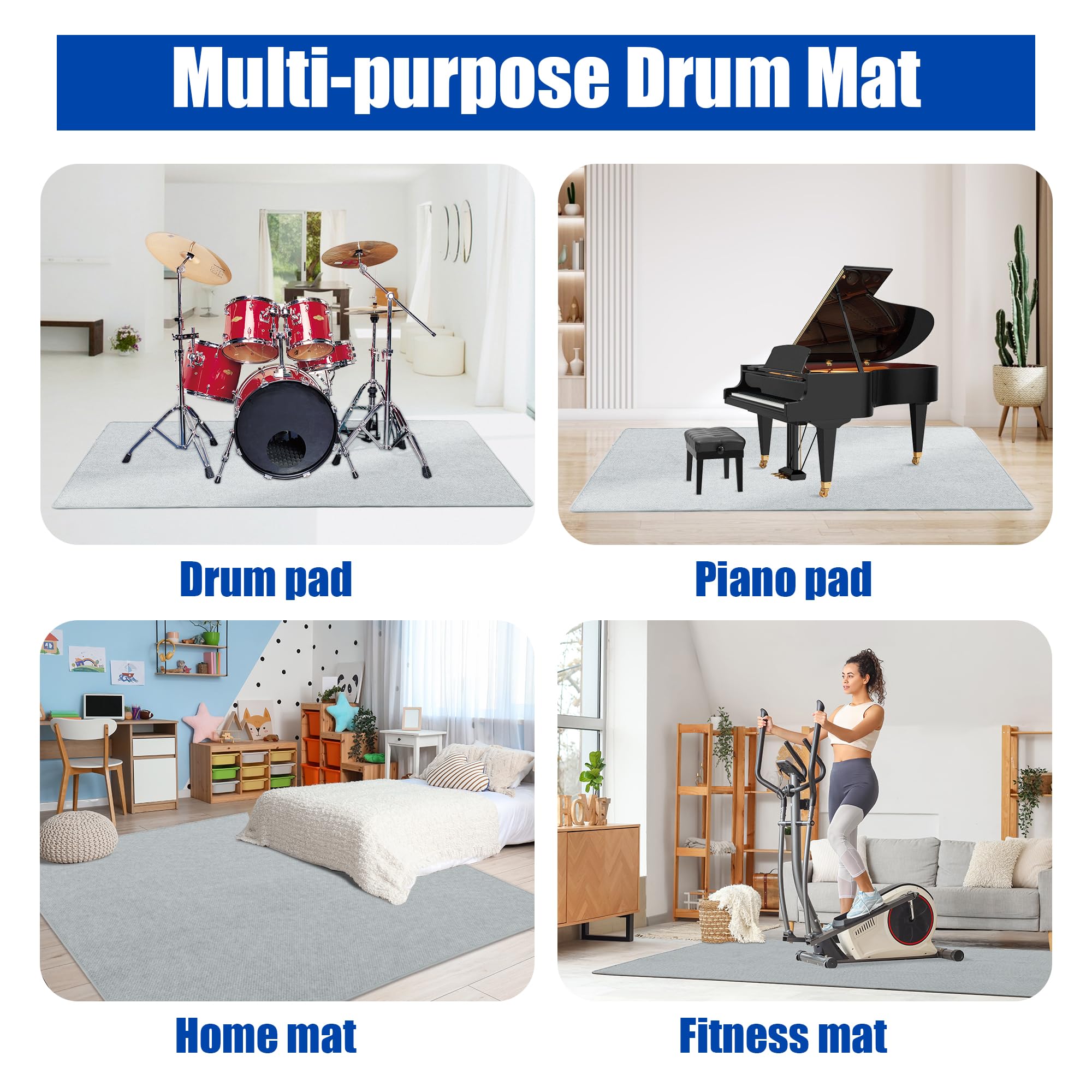 BALAPET Drum Rug,4 x 6Ft Drum Mat Drum Carpet with Non-Slip on Both Sides Soundproof Drum Floor Mat for Electrical Drum Drum Accessories Gift for Drummers(Gray)