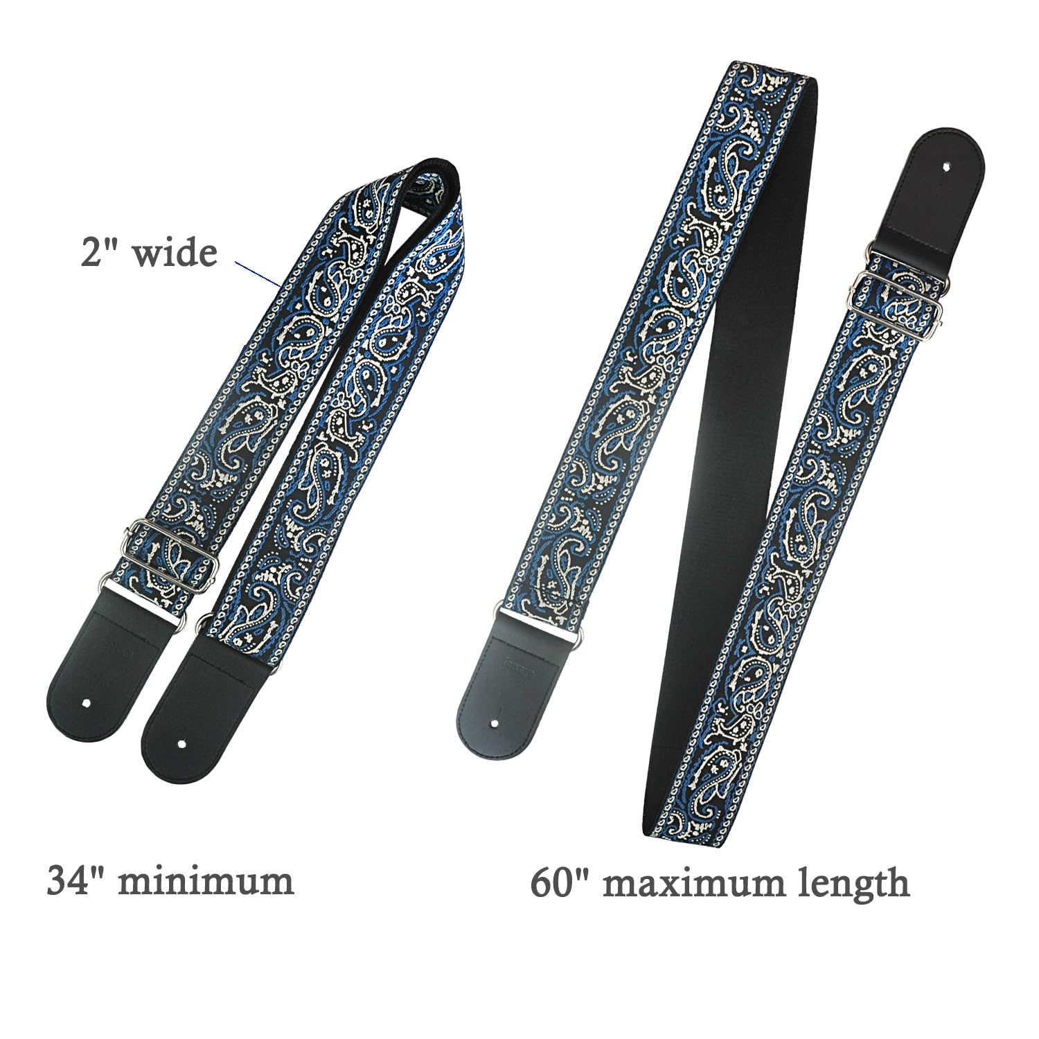 Farcaya Guitar Strap Jacquard Weave Embroider Adjustable Shoulder Strap with 2Strap Lock Button 3Picks Headstock Strap Tie (Blue and White)