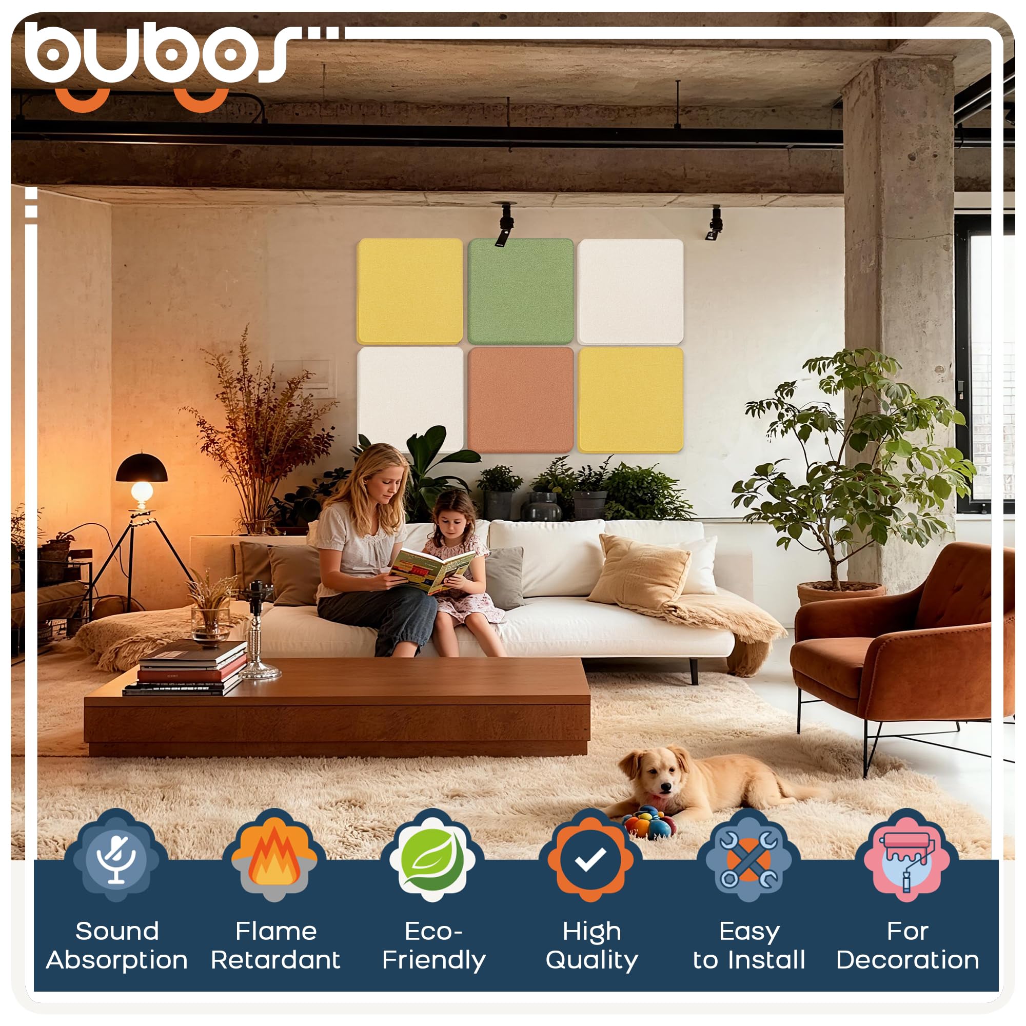 BUBOS 4-Pack Fabric Acoustic Panels 23.6″x23.6″x1″, Decor Soundproof Panel