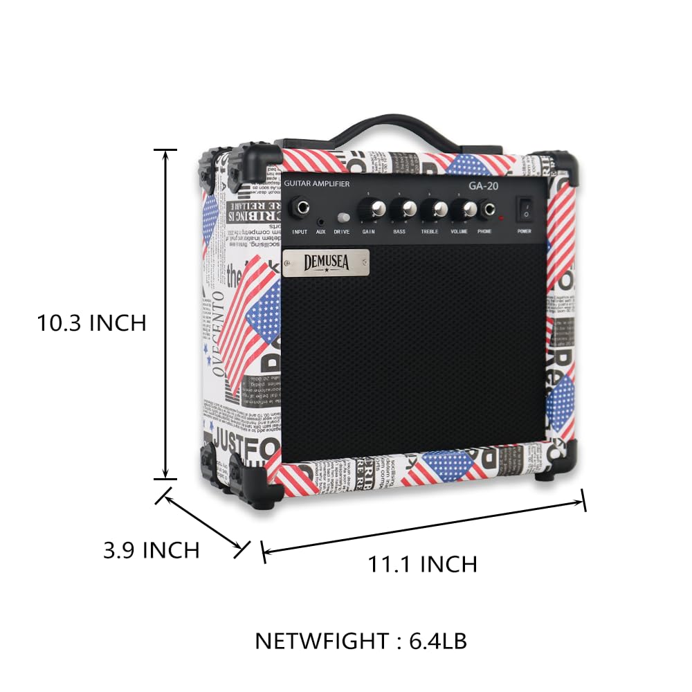 Demusea Flag Veneer Top Electric Guitar With 20W Amplifier Kit Solid Wood Build Capo Strap Bag String Picks Included Practice Bundel (ST, Flag)