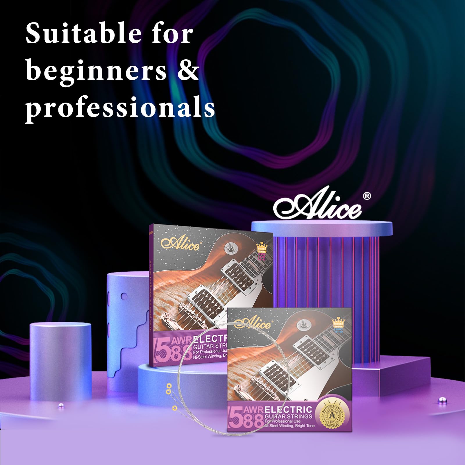 Alice Electric Guitar Strings, Alloy Steel and Nickel Steel Winding Guitar Strings with Ball-End, Comfortable Feel and Bright Tone, Regular Light 10-46, Ideal for Professional Players, Sliver Color