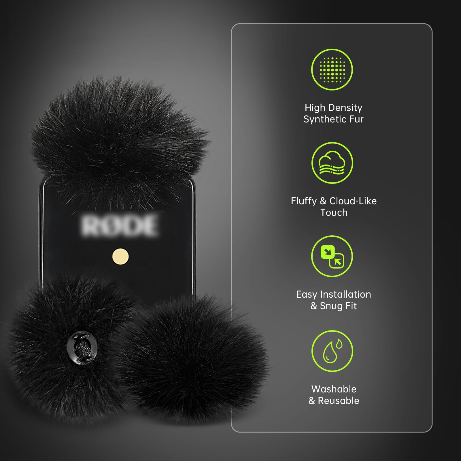 Premium Furry Windscreen Windshield Dead-cat for Rode Wireless Go Microphones (2PCs-Black, Rode Wireless Go II)