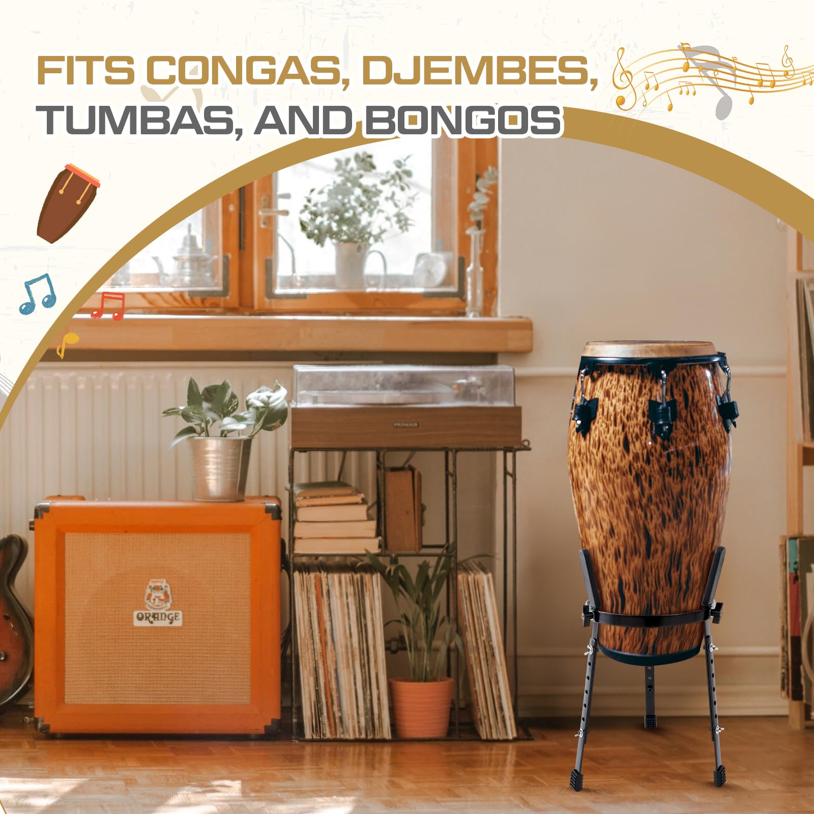 Fiada 2 Pcs Conga Drum Stand 10 & 11 Black Heavy Duty Adjustable Height Drum Holder Support for Congas Bongo Djembe Performance and Travel