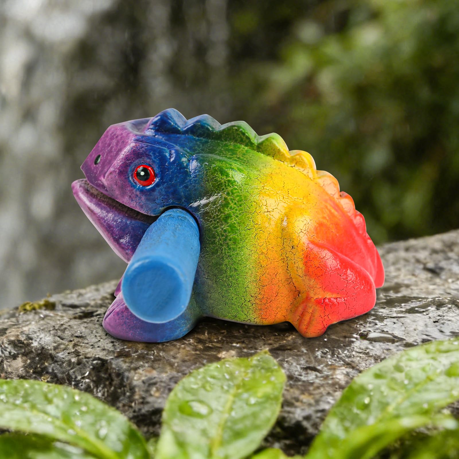 GOGHOST 3.5 inch Frog Guiro Rasp Wooden Instrument (Painted rainbow)
