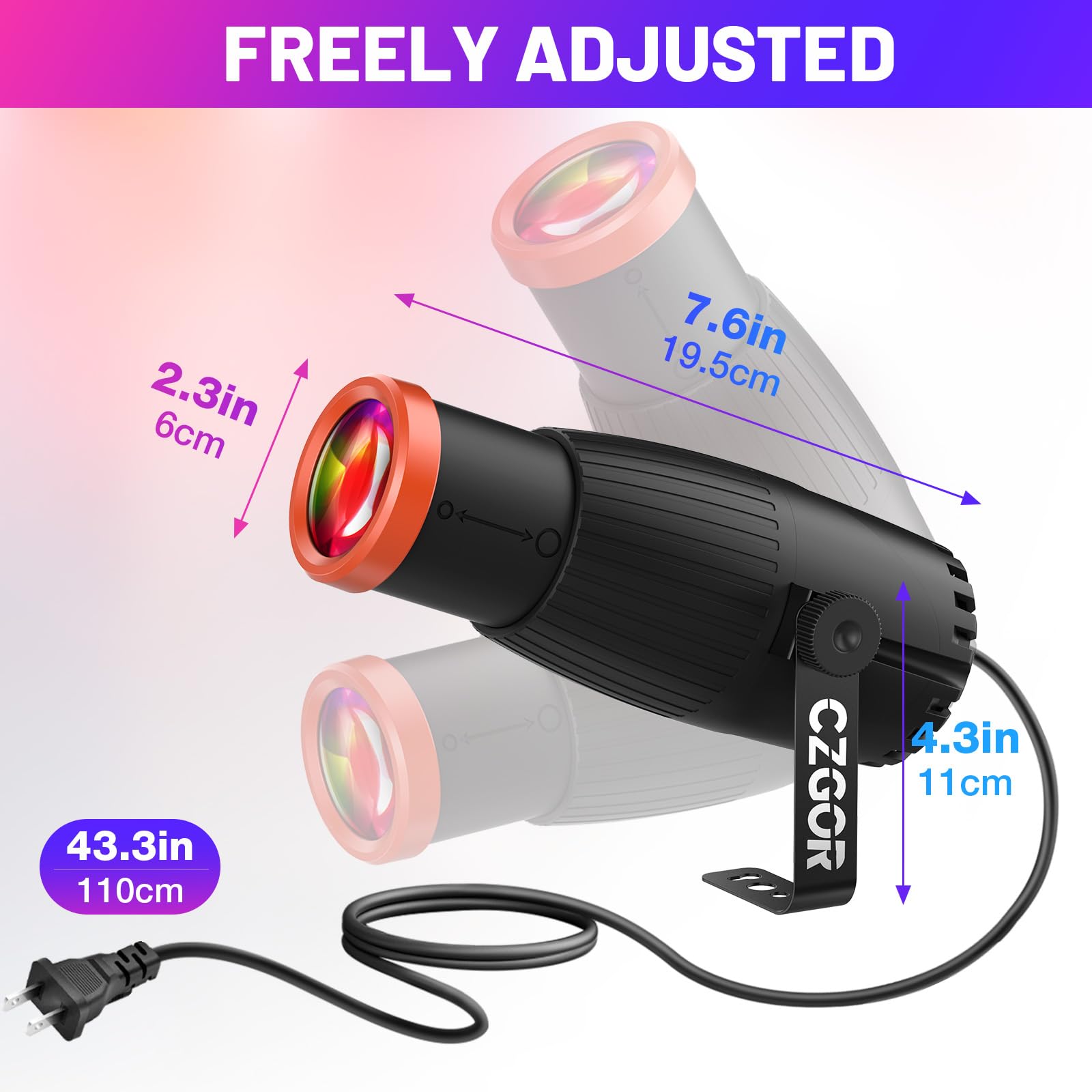 Czgor 18W Pinspot Light, RGBW Mirror Disco Ball Spotlight with Remote