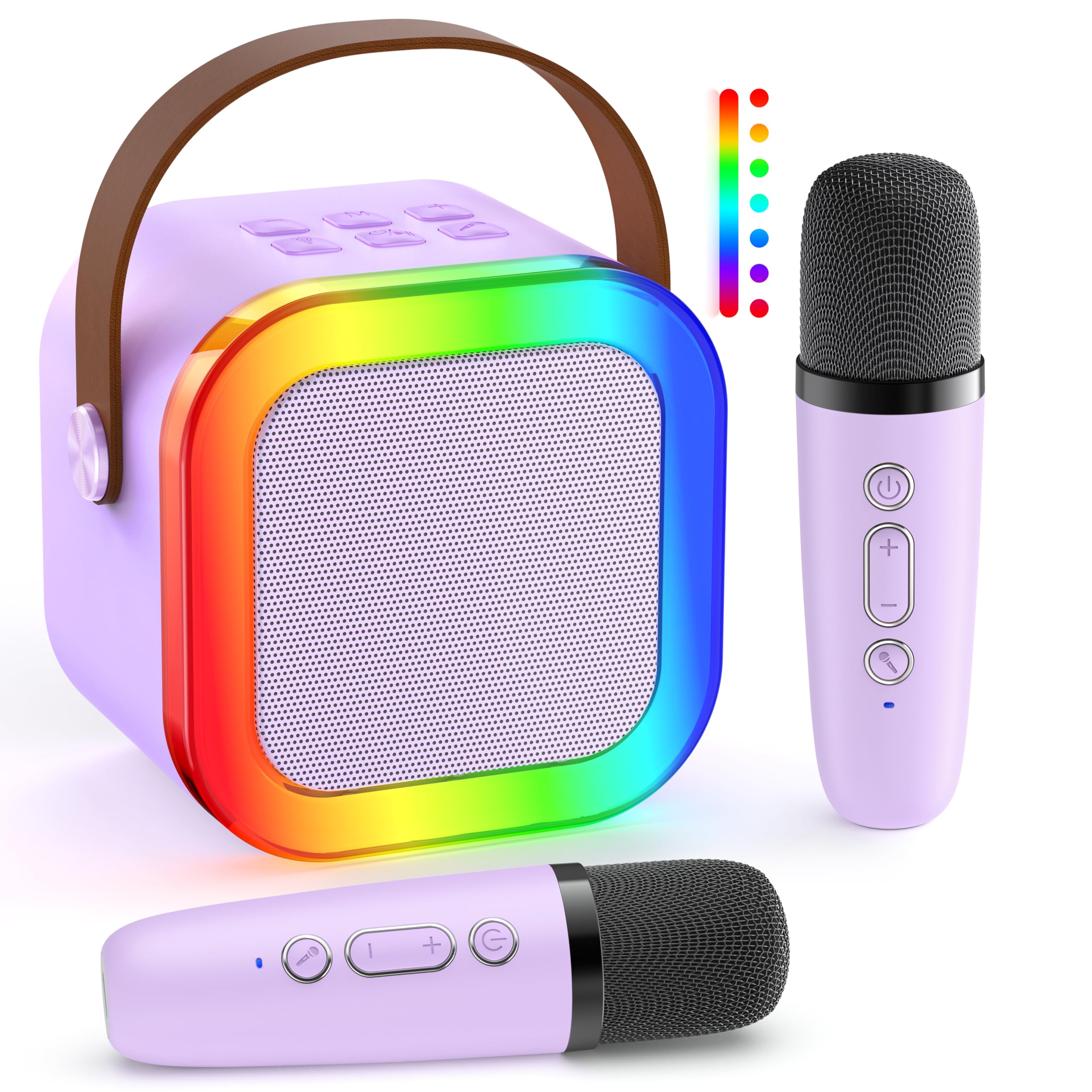 Mini Karaoke Machine: Mini Karaoke Machine with 2 Wireless Karaoke Microphones and Light for Family Home Party – Portable Singing Karaoke Speaker – Stage-subwoofers (Purple)