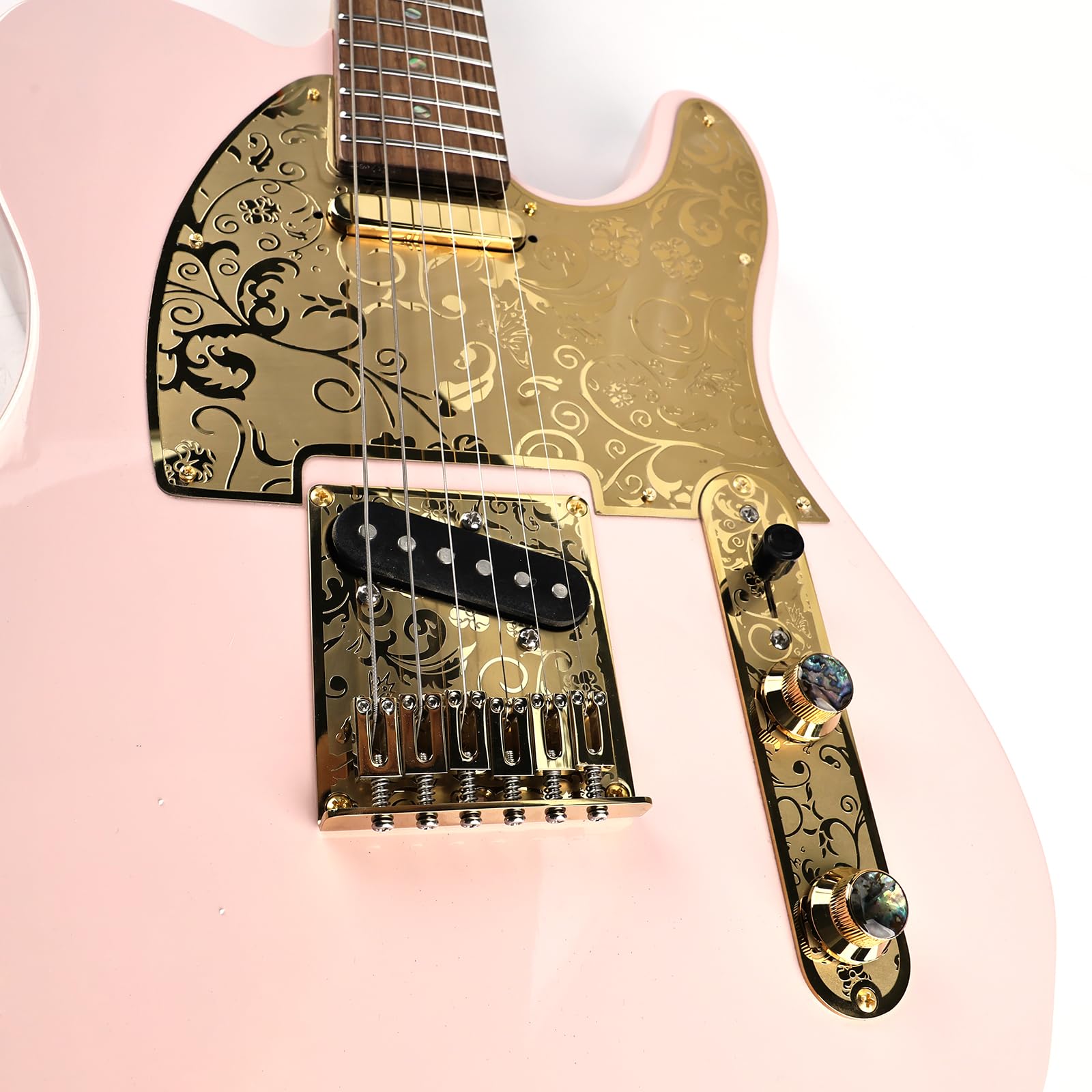 OVSAL Stainless Steel Engraved Electric Guitar Control Plate 2-Hole Mount 8.5mm (21/64″) Control Panel Compatible with Most Telecaster Tele Style Guitar Replacement Parts(Gold)