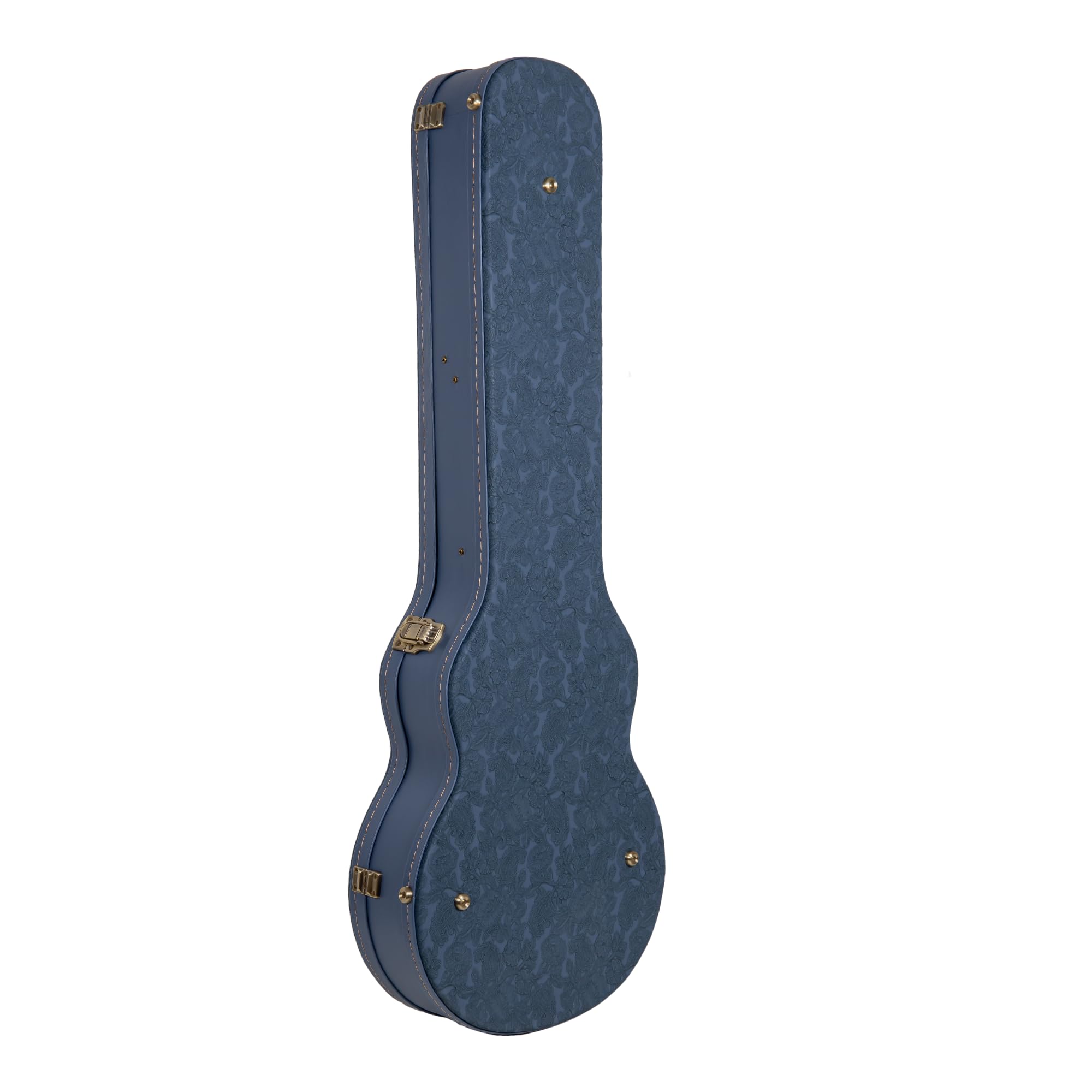 Crossrock Relief Series Les Paul Guitar Case for Single-Cut Electric Guitars | Carved Smoke Blue Finish, Monochrome Blue Velvet Interior, Lock – Premium Wooden Hardshell