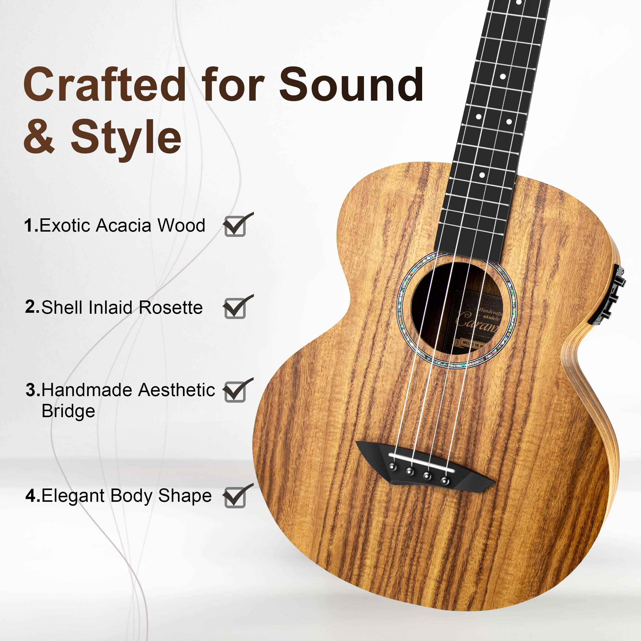 Left Handed – Caramel BLM27 Acacia Baritone Acoustic & Electric Ukulele