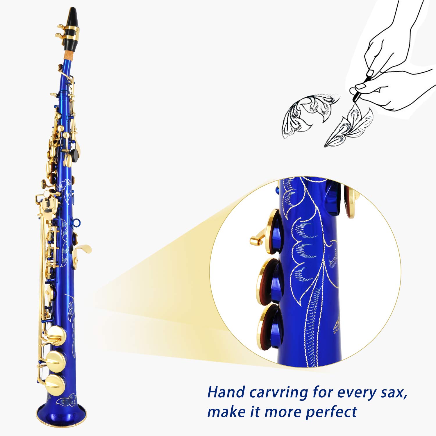 EASTROCK Bb Straight Soprano Saxophone Blue for Beginners Students