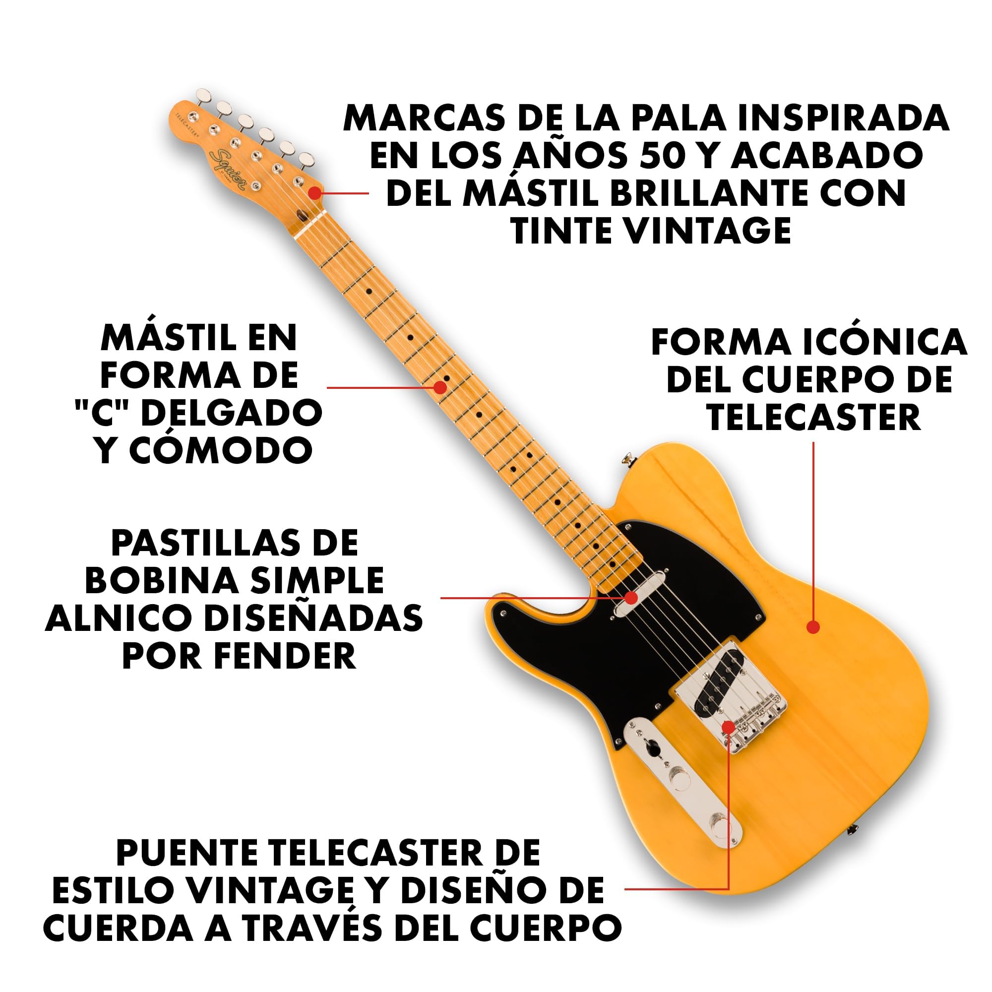 Fender 0374035550 Squier Classic Vibe 50s Telecaster Electric Guitar, with 2-Year Warranty, Butterscotch Blonde, Maple Fingerboard, Left-Handed