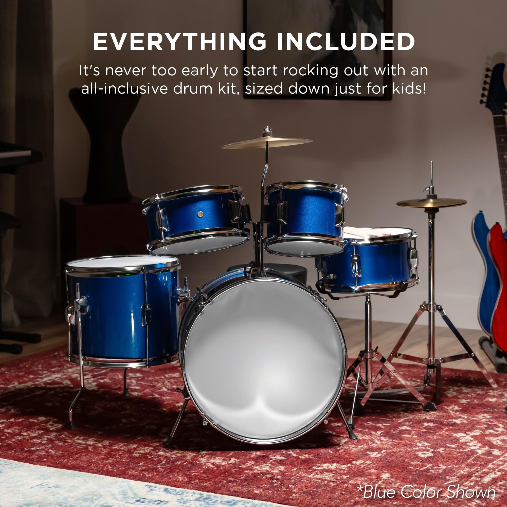 Best Choice Products Kids 5-Piece Beginner Drum Set Junior Kit, Starter Percussion w/Cymbals, Pedal, Toms, Snare, Drumsticks, Stool – Pink Sparkle