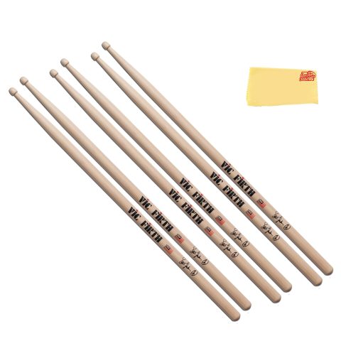 Vic Firth Signature Series Steve Jordan Drumsticks – 3-Pack Bundle with Austin Bazaar Polishing Cloth