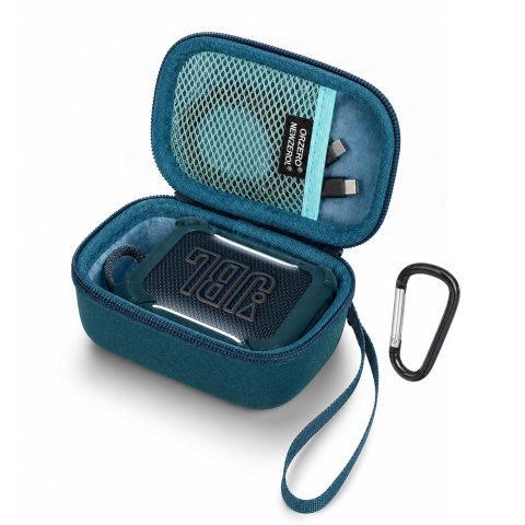 (3 in 1) Orzero Hard Case Compatible for JBL Go 5 Bluetooth Waterproof Speaker with Lanyard Dust Plug and Twist-Lock Carabiner, Portable Wear-Resistant for Camping Hiking (Blue)