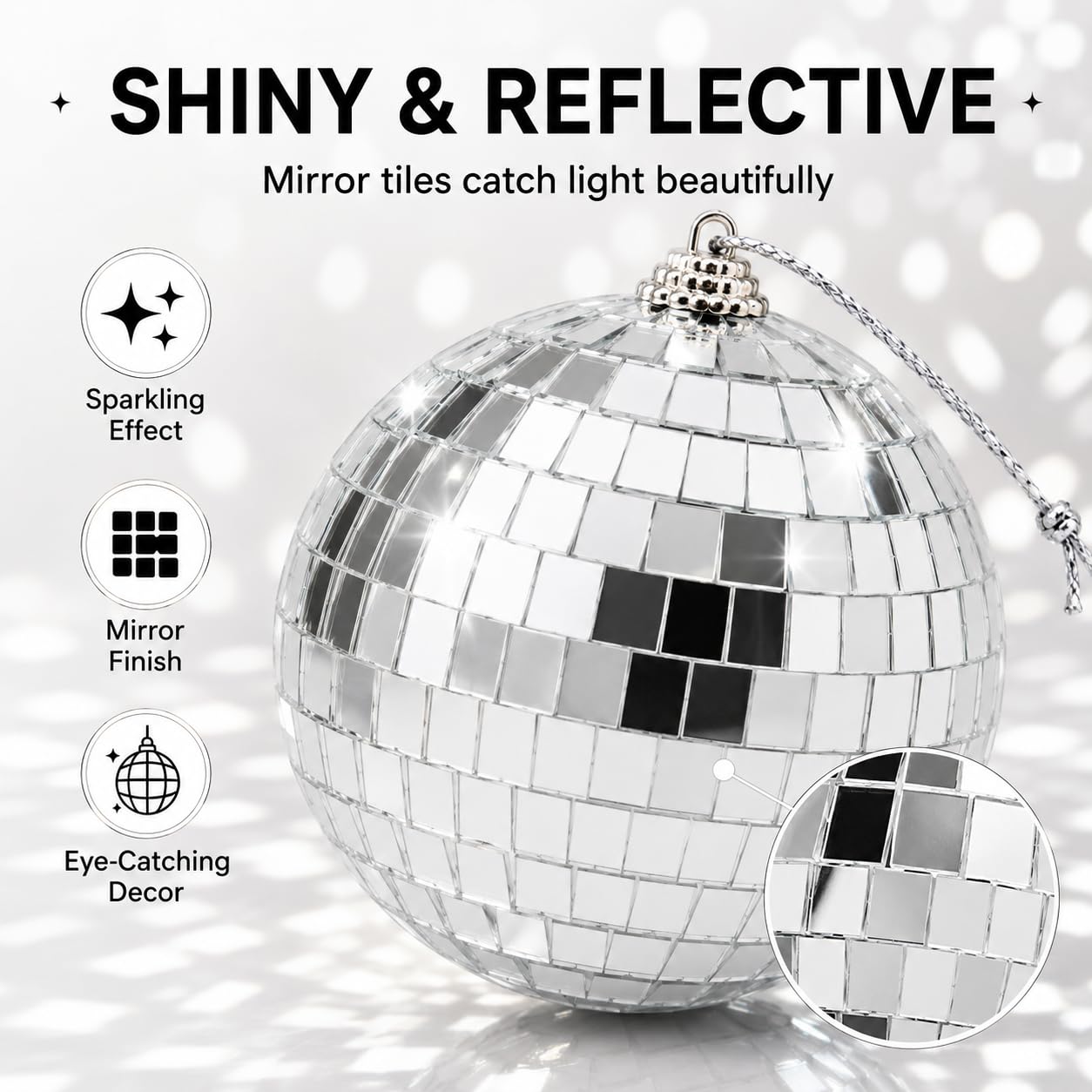 Youdepot 40-Pack 2-Inch Silver Mirror Disco Ball Ornaments