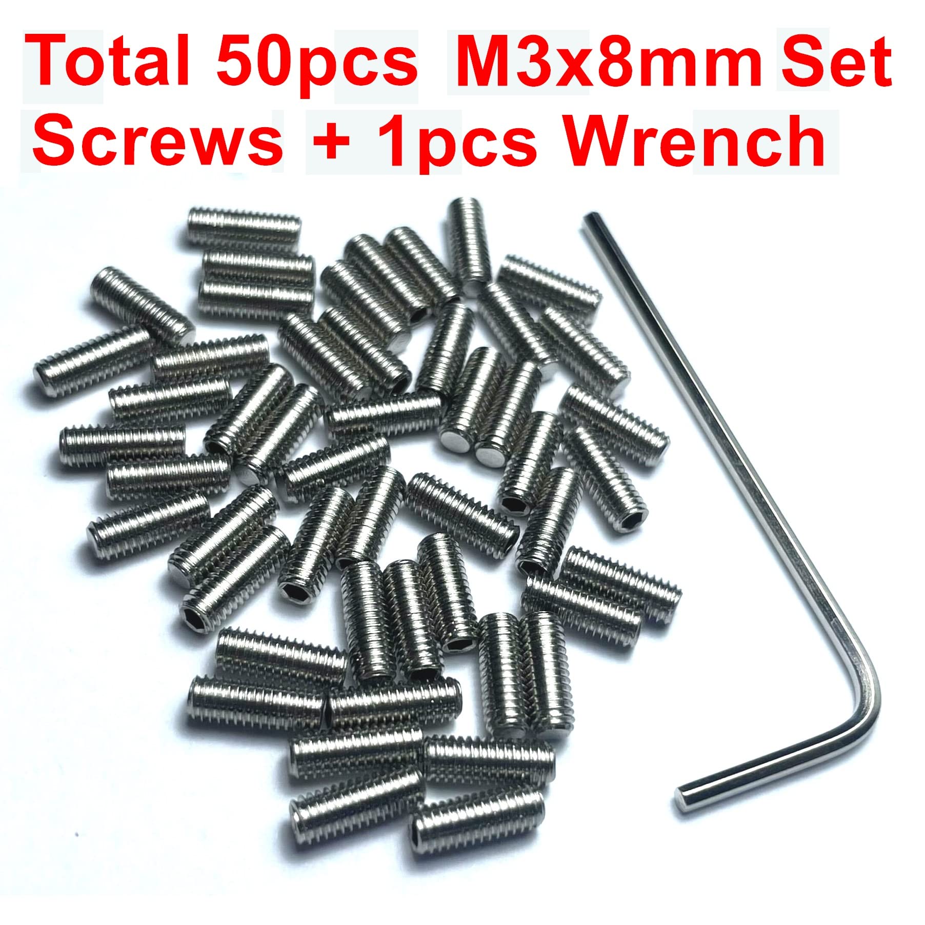 ZDingTech 50pcs M3 x 8mm 304 Stainless Steel Guitar Bridge Saddle Height Adjustment Screws for Fender Stratocaster Telecaster with 1.5mm Wrench,Set Grub Screws Hex Allen Head Socket Set Screws Bolts