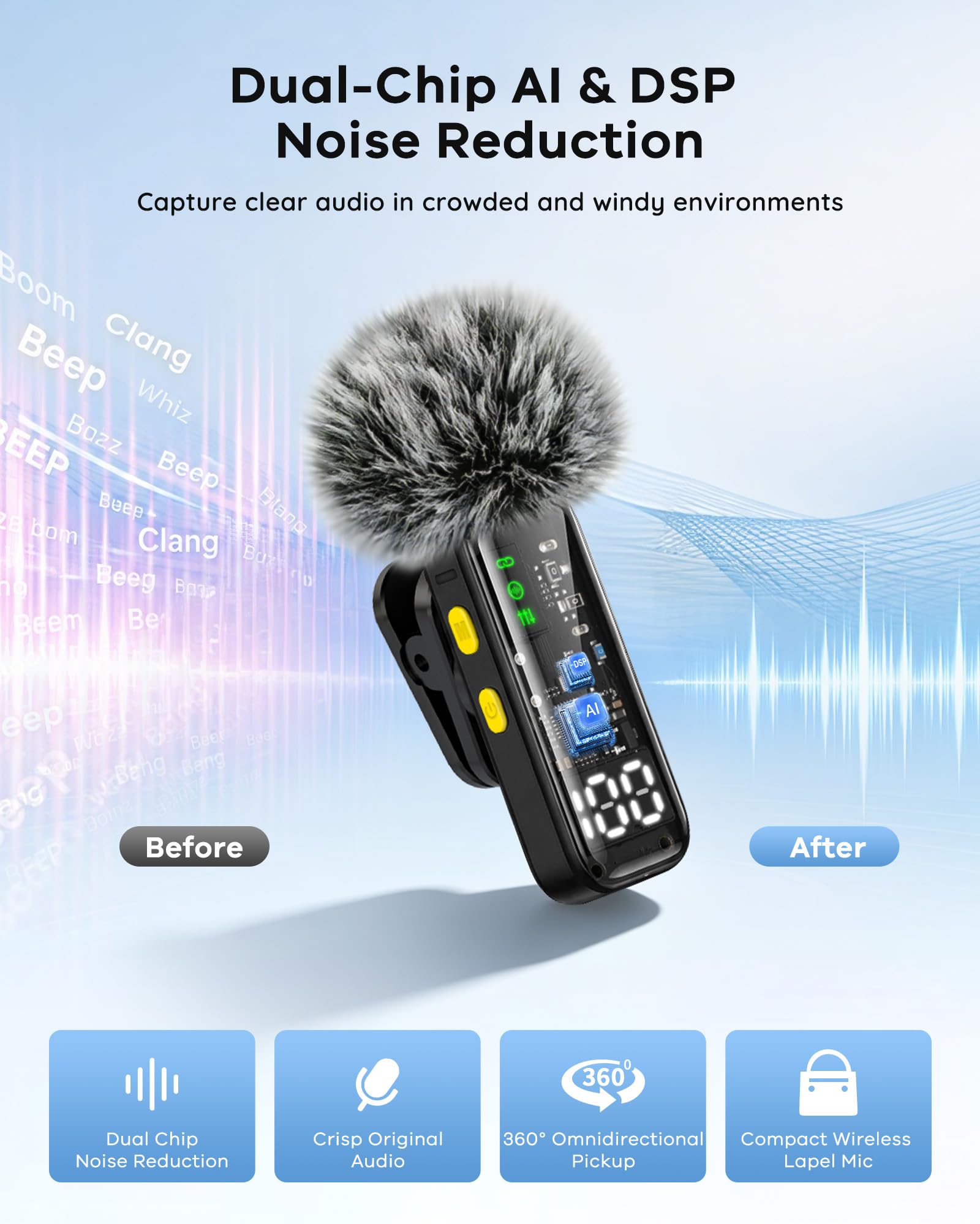 Gicorino 2 Pack Wireless Lavalier Microphone for iPhone, 30H Charging Case