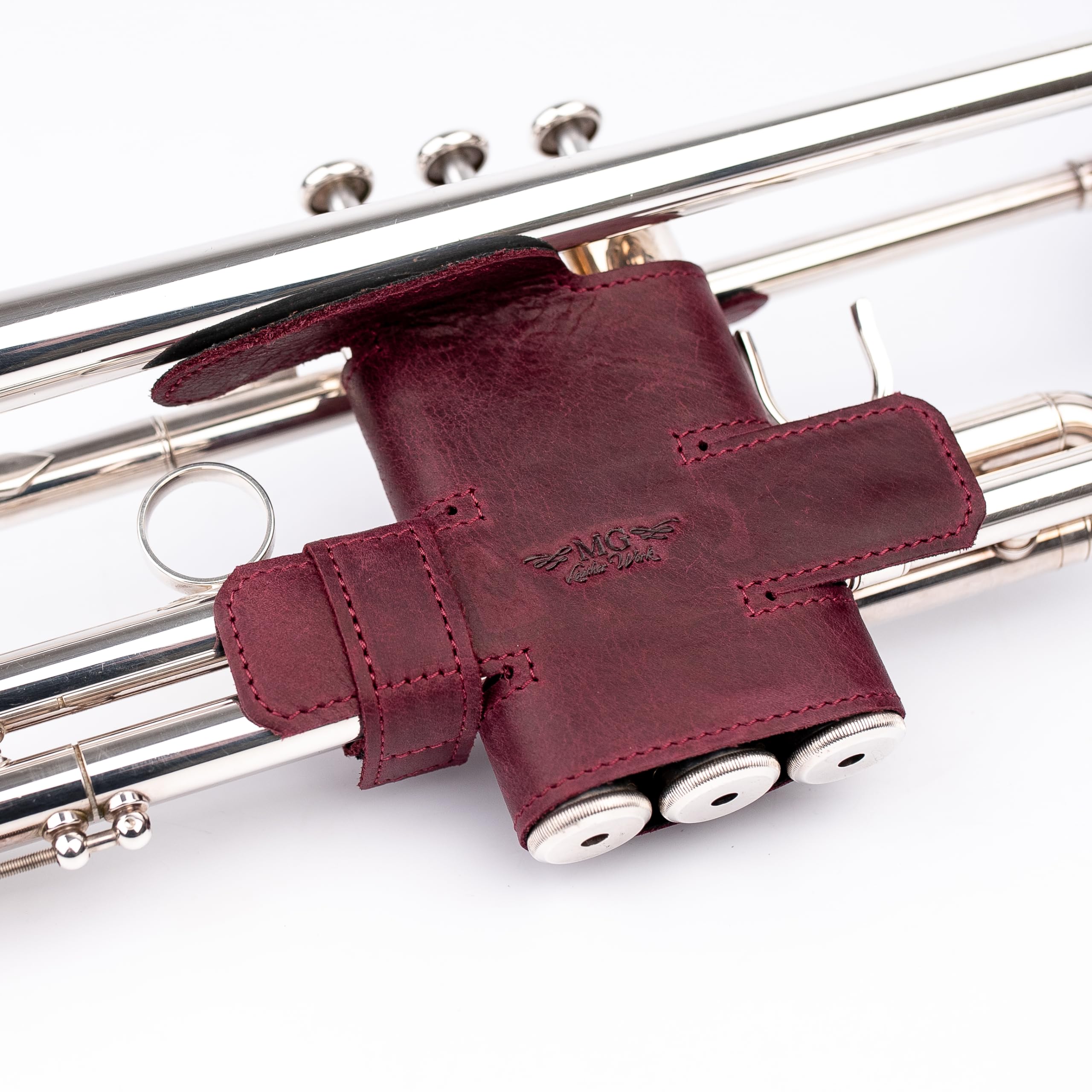 Trumpet Valve Guard XL Genuine Leather Protection Trumpet Valve Cover Valve Wrap (Marsala)