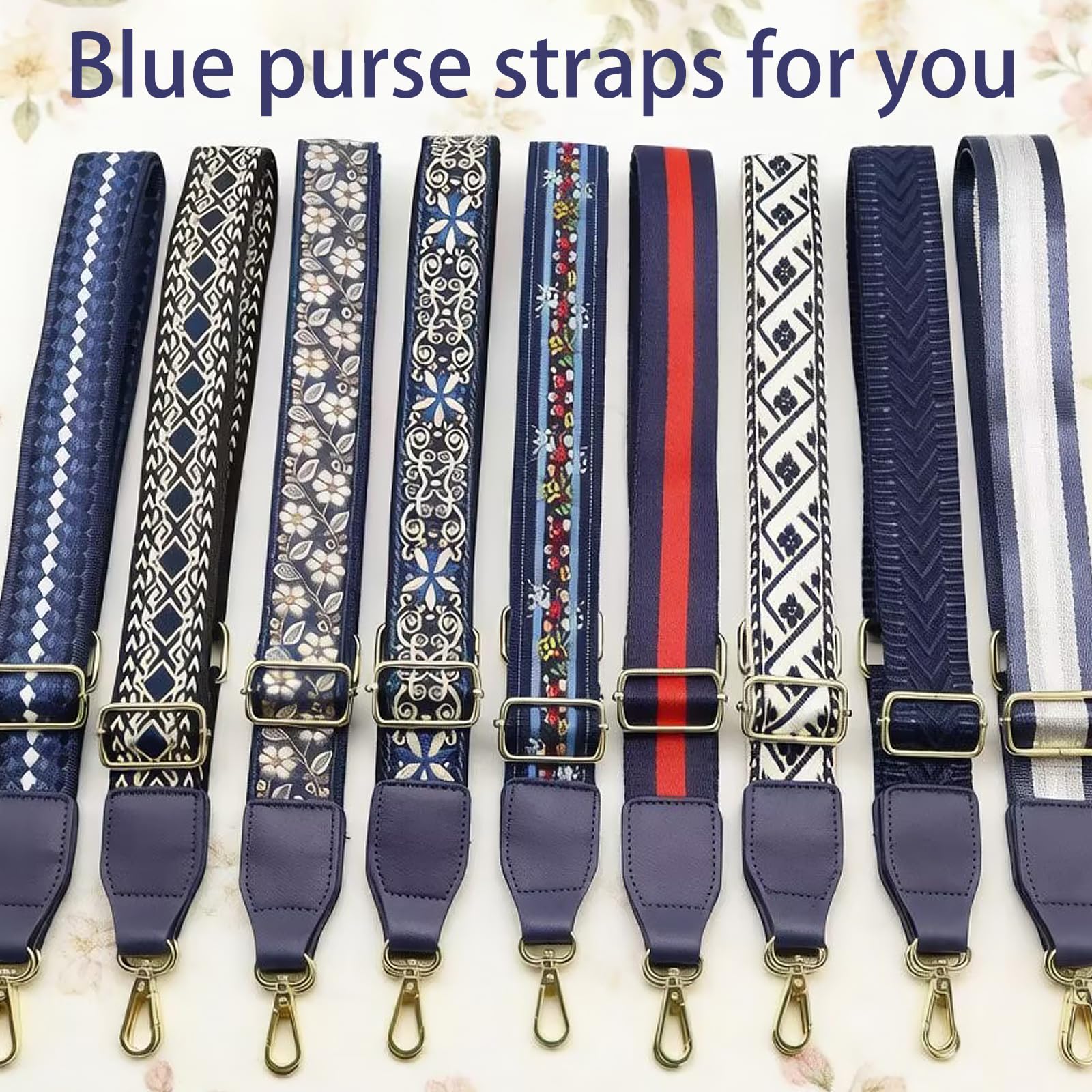 LEMEDE Adjustable Blue Purse Strap With Blue Leather End – 1.5″ Wide Handbags, Camera, Guitar, Phone & Crossbody Bag Replacement Shoulder Straps(Gold Hardware)