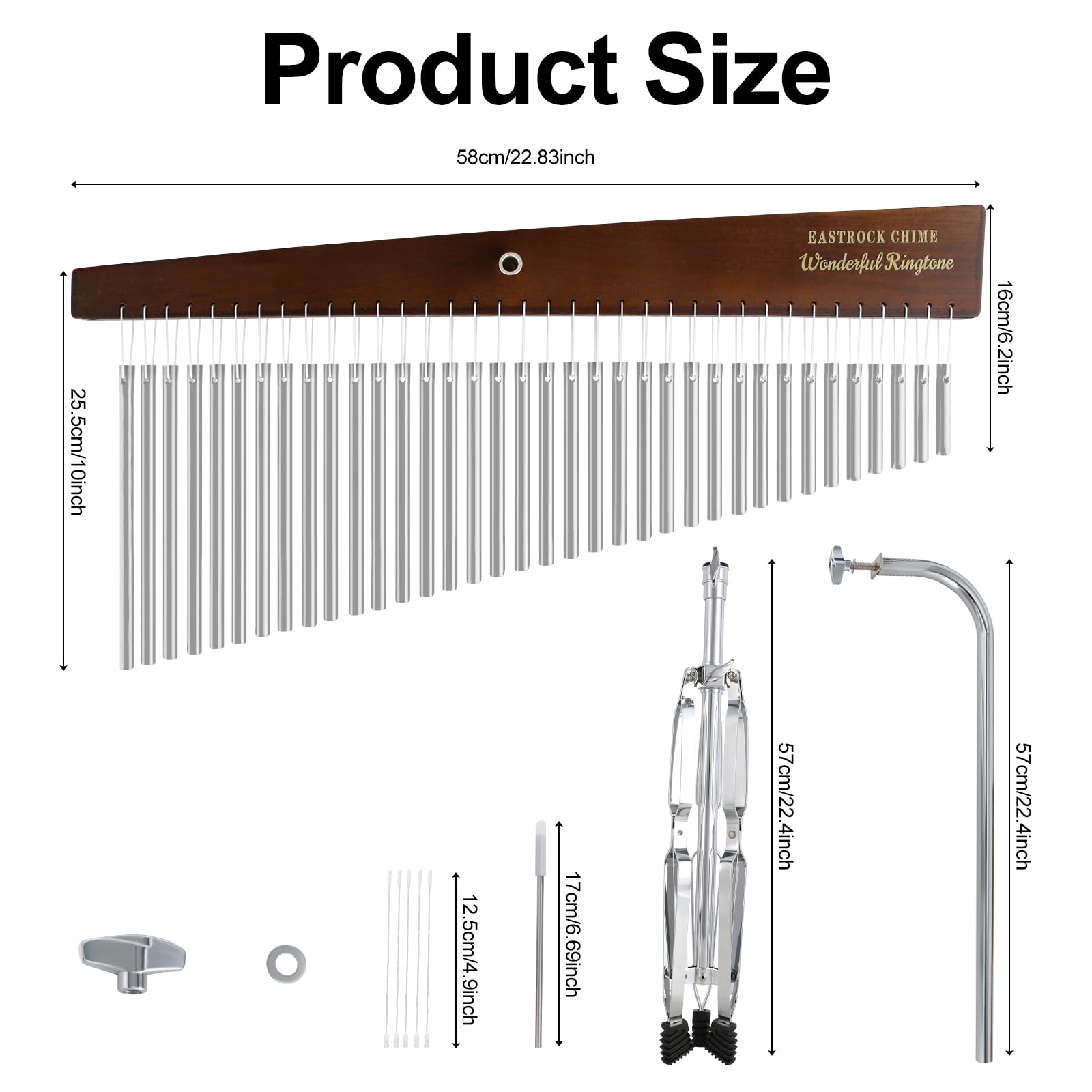 EASTROCK 36 Note Chimes Slant Style Bar Height-Adjustable Stand Silver