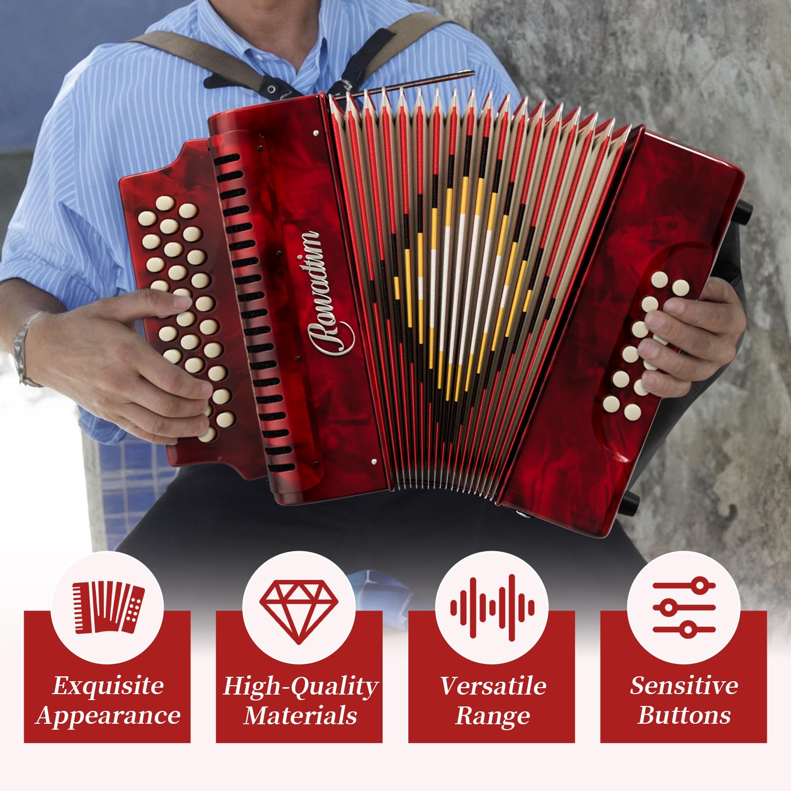 Accordions 31 Key 12 Bass Diatonic F/B/E Accordion Carry Kit (Red)
