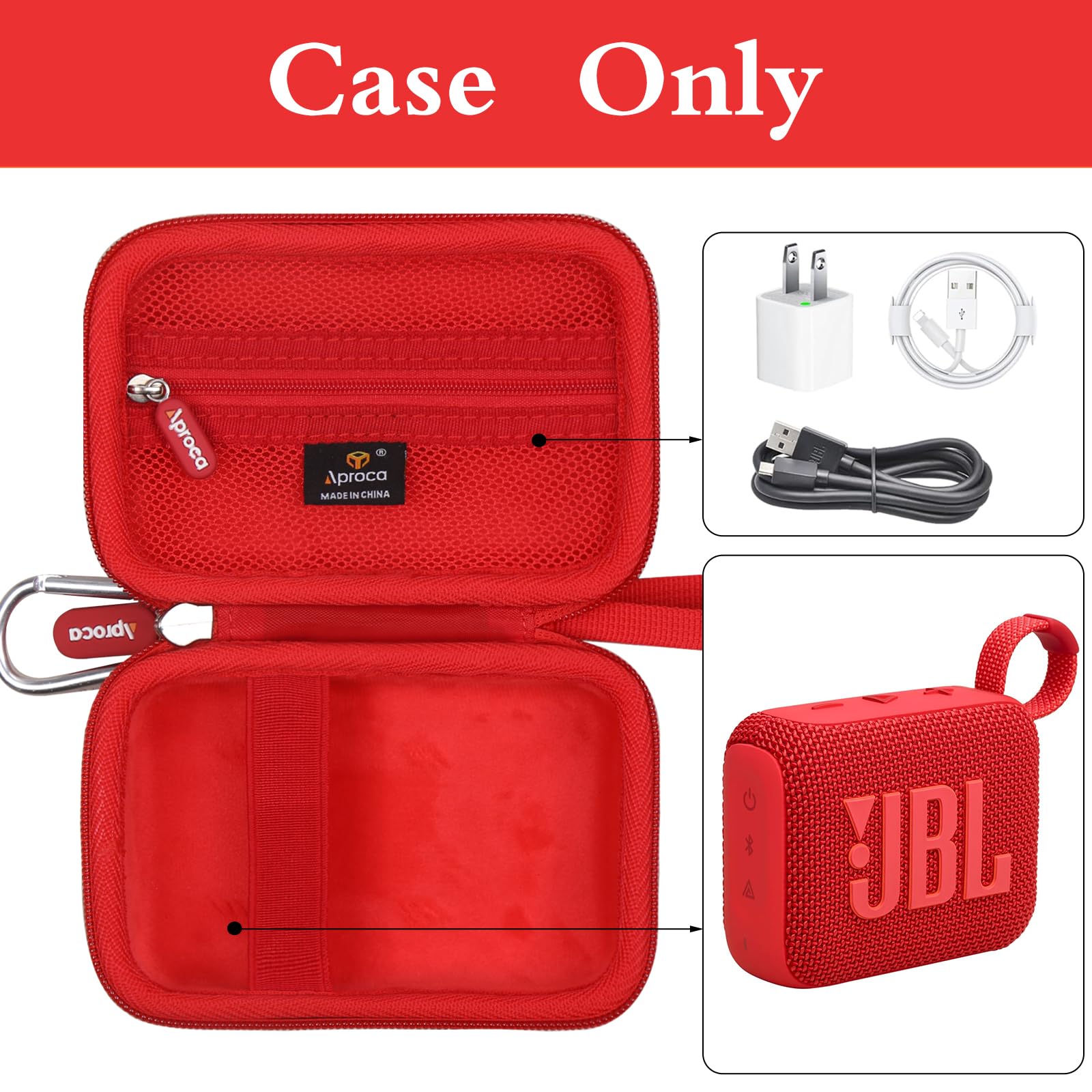 Aproca Case Compatible with JBL Go 4 / Go 3 Ultra-Portable Waterproof Dustproof Bluetooth Speaker, Portable Storage Bag for Accessories -Red (Case Only)