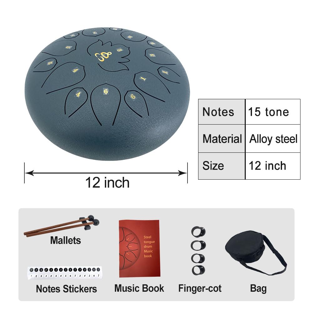 ModouString Rain Drum for Outside,Steel Tongue Drum 12 Inches 15 Notes with Mallets & Storage Bag,Meditation Rain Chime for Adults,Friends