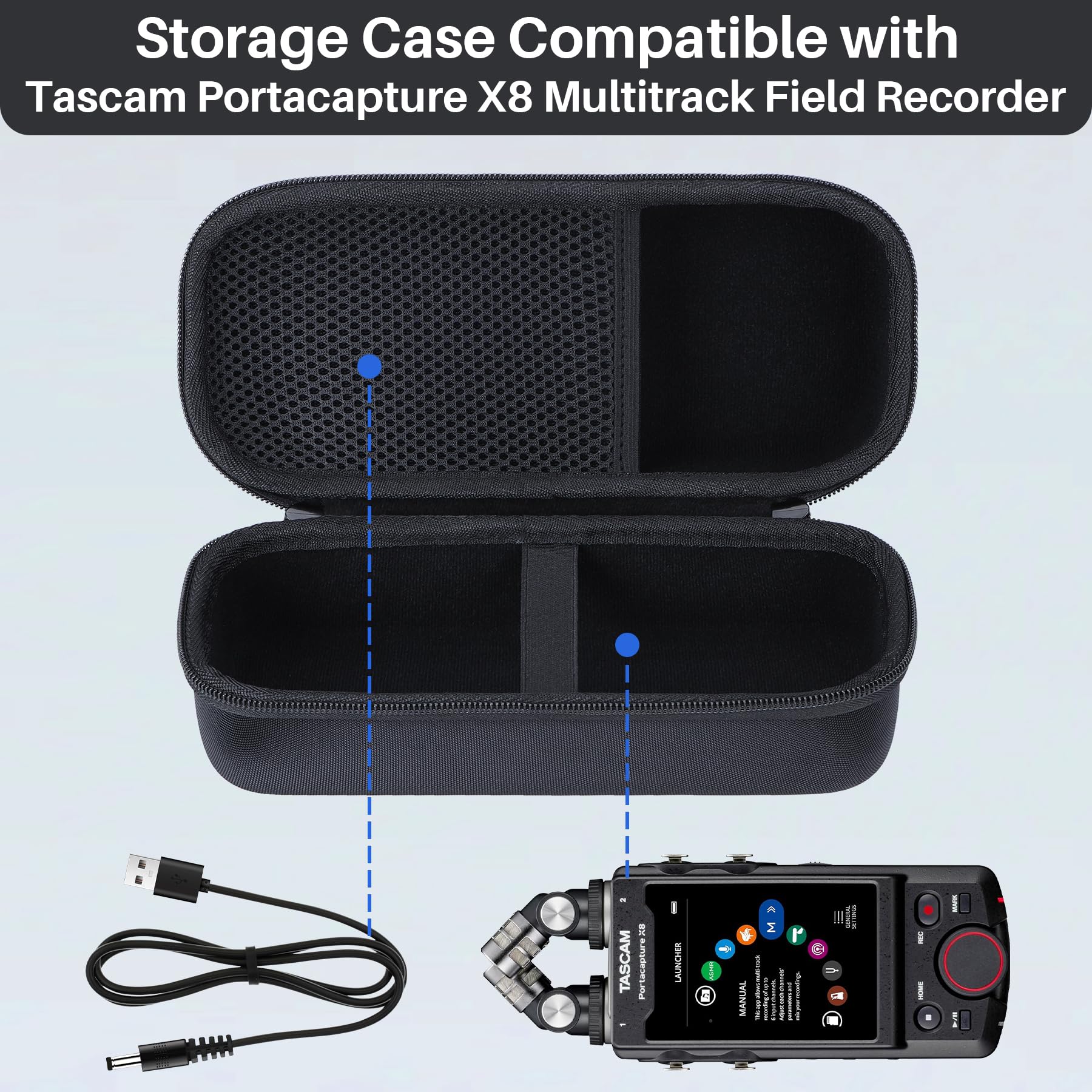 Lebakort Storage Case Compatible with Tascam Portacapture X8 High Resolution Multi-Track Recorder Portable Recorder Field Recorder