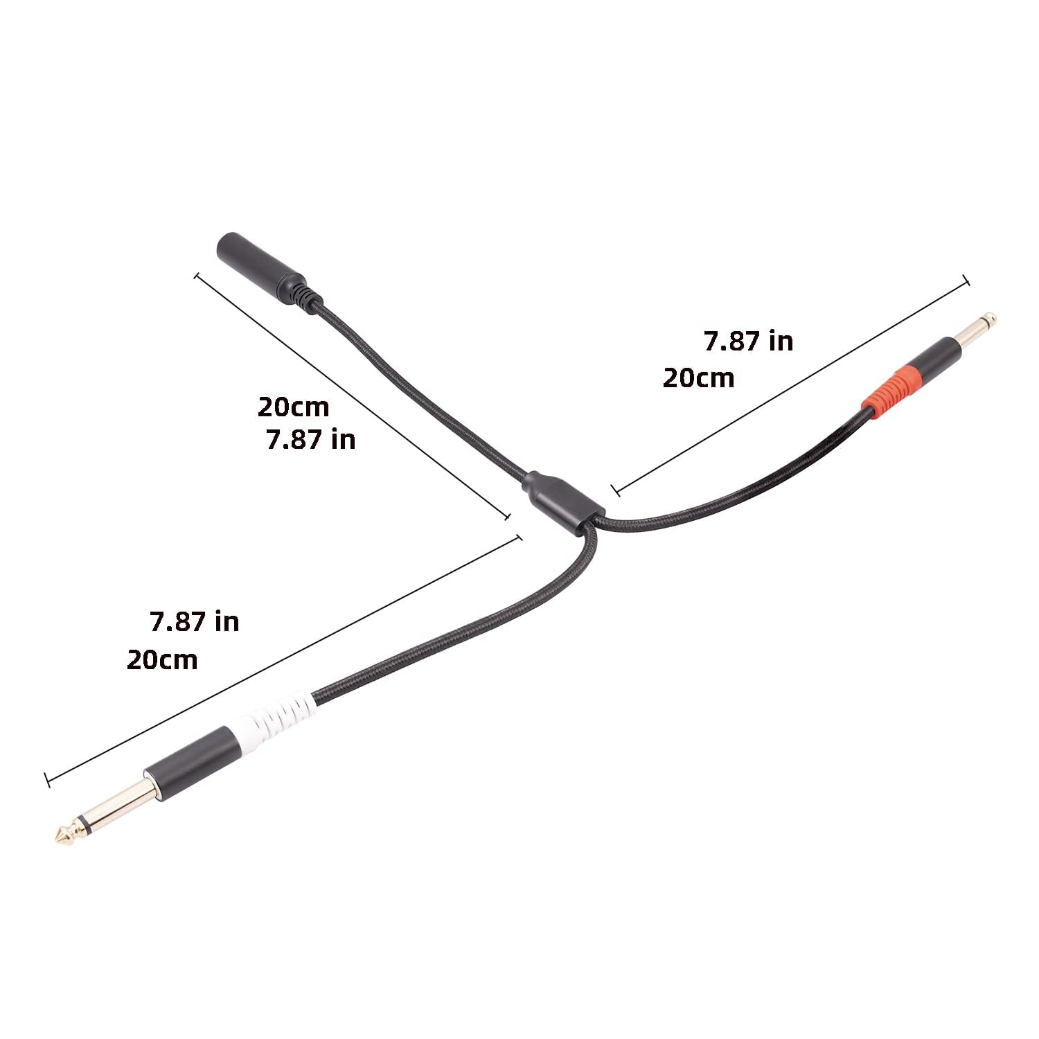Menewstart 2 Pack 1/4 TRS Breakout Cable 1 FT, Splitter Y Adapter, 6.35mm TRS Female to Dual 6.35mm TS Mono Male Jack Cable for Guitar or Mixer with Jack Output