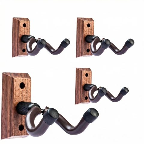 CC CAIHONG Guitar Wall Mount Hanger 4 Pack, Hardwood Guitar Wall Hangers Hooks Holder Stand Display with Screws – Easy to Install – Fits Guitars, Bass, Mandolin, Banjo