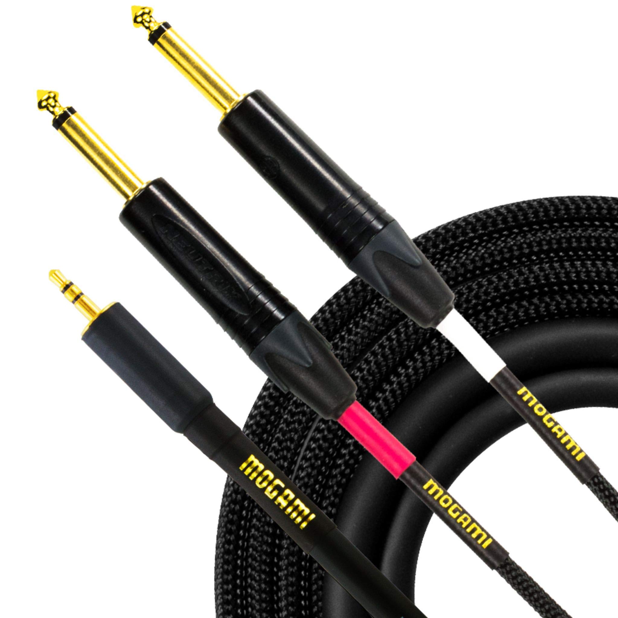 Mogami GOLD 3.5-2TS-10 Stereo Audio Y-Adapter Cable, 3.5mm TRS Plug to Dual 1/4″ TS Plugs, Gold Contacts, Straight Connectors, 10 Foot
