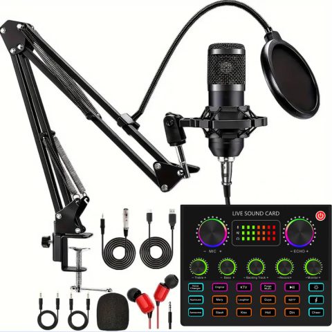 sktome Podcast Equipment Bundle, V8max Voice Changer with Podcast Microphone Bundle – Studio Condenser Microphone Perfect for Podcasting, Recording, Singing, Streaming and Gaming