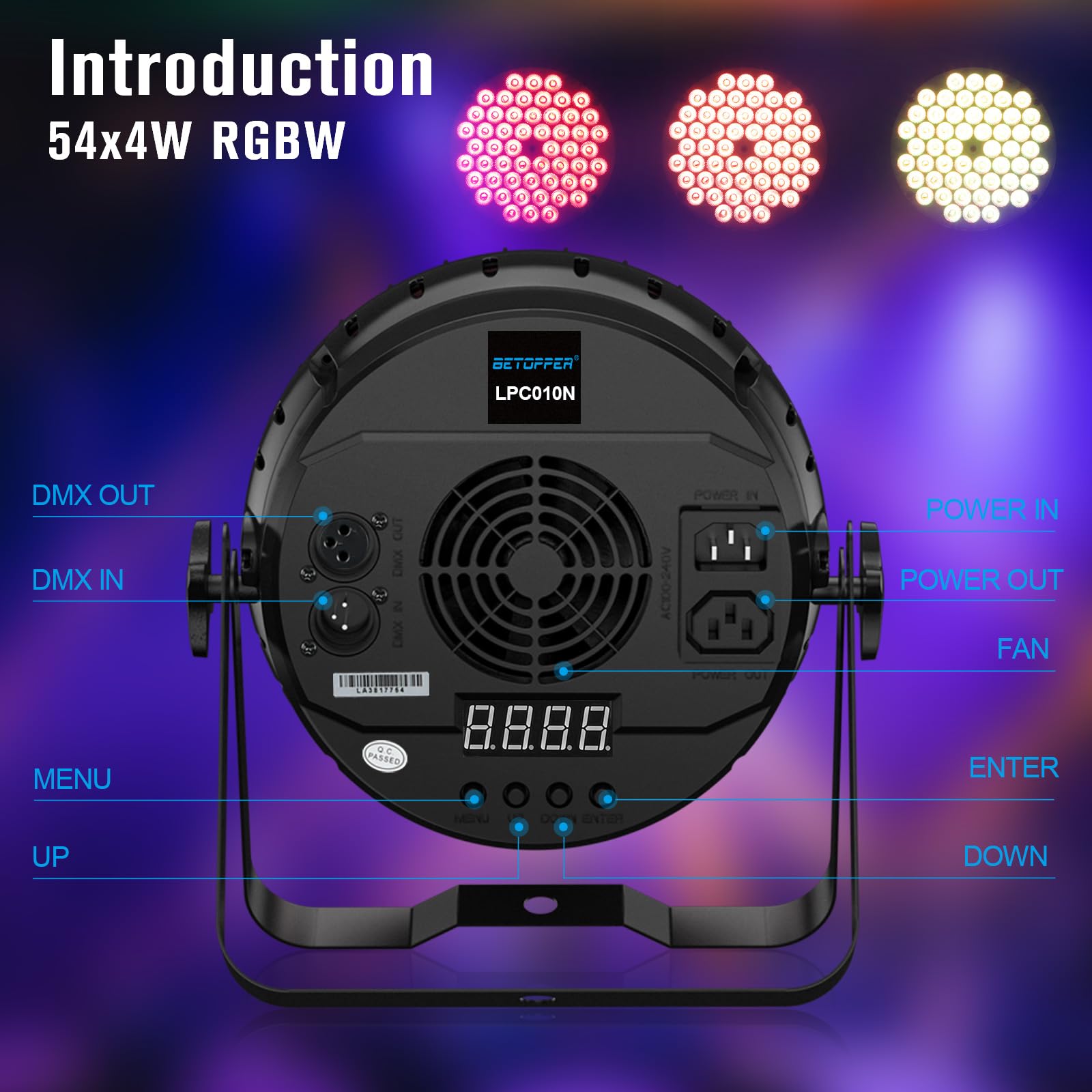 Betopper 54 * 4W LED Stage Light,4 in 1 RGBW High CRI DJ Par Lights-4 Packs
